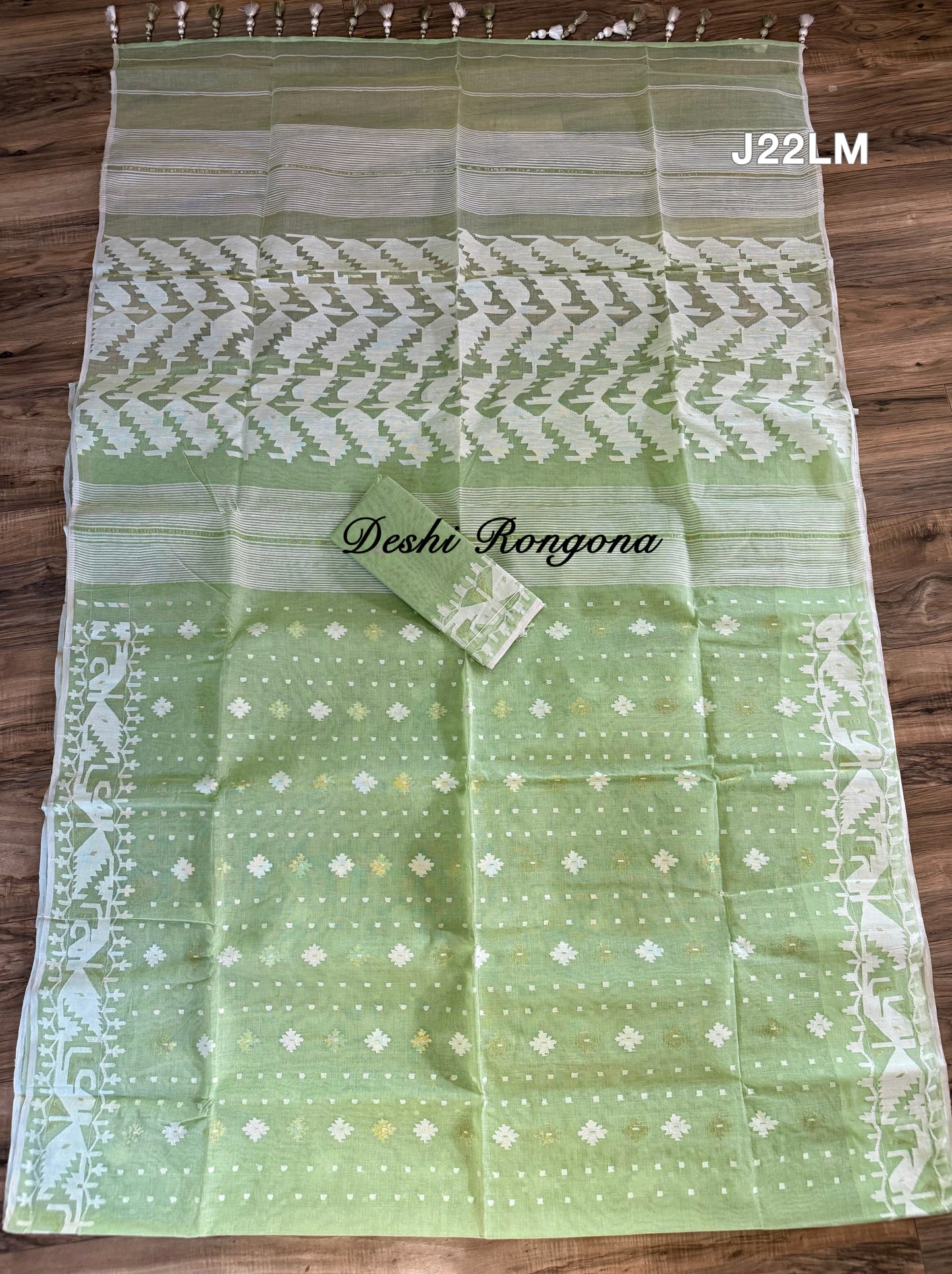Original Dhakai Jamdani Saree, Handloom Classic -Mint Green