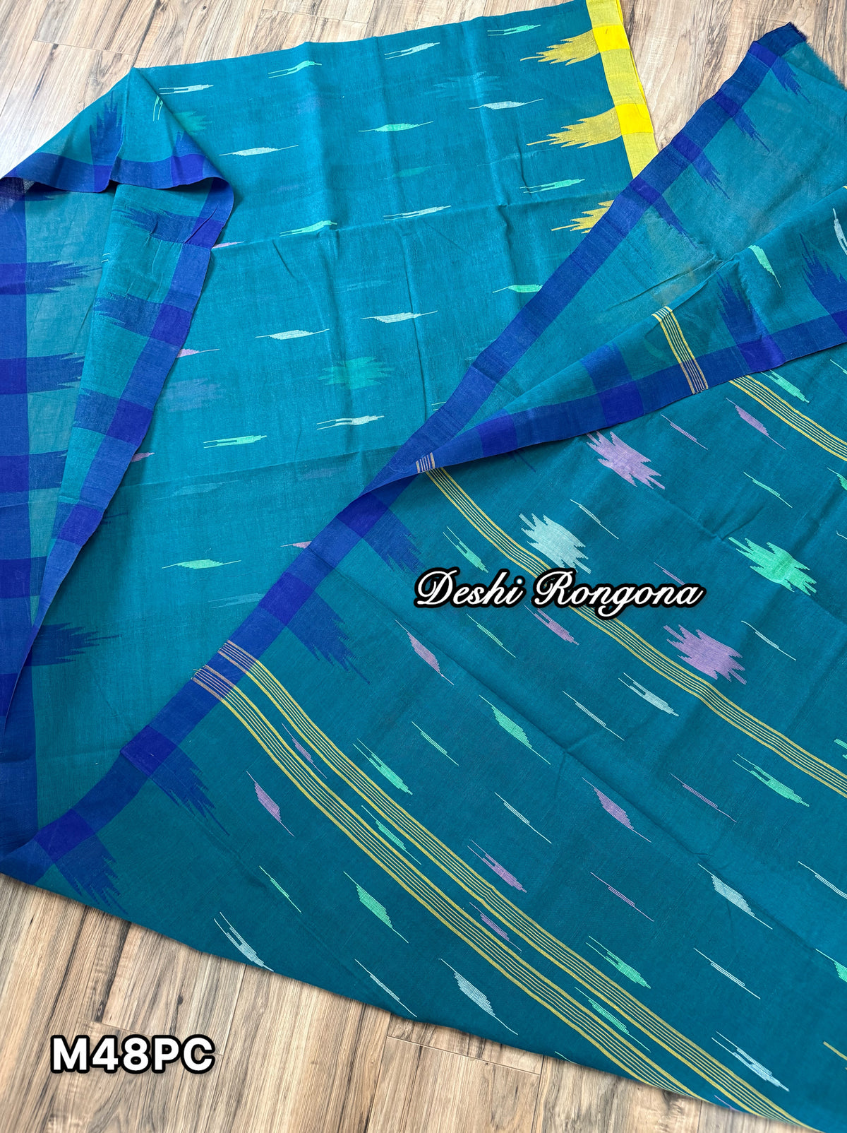 Sea Green Monipuri Saree with Dual Temple Border