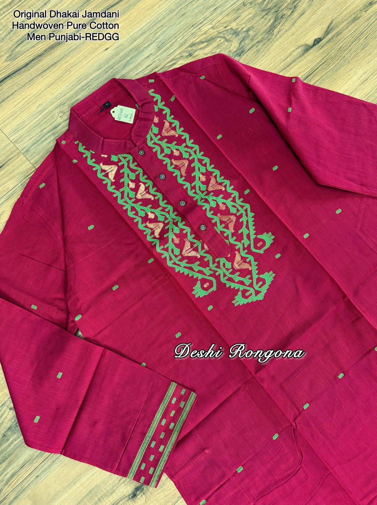 Original Dhakai Jamdani Punjabi – Handwoven Pure Cotton, RED
