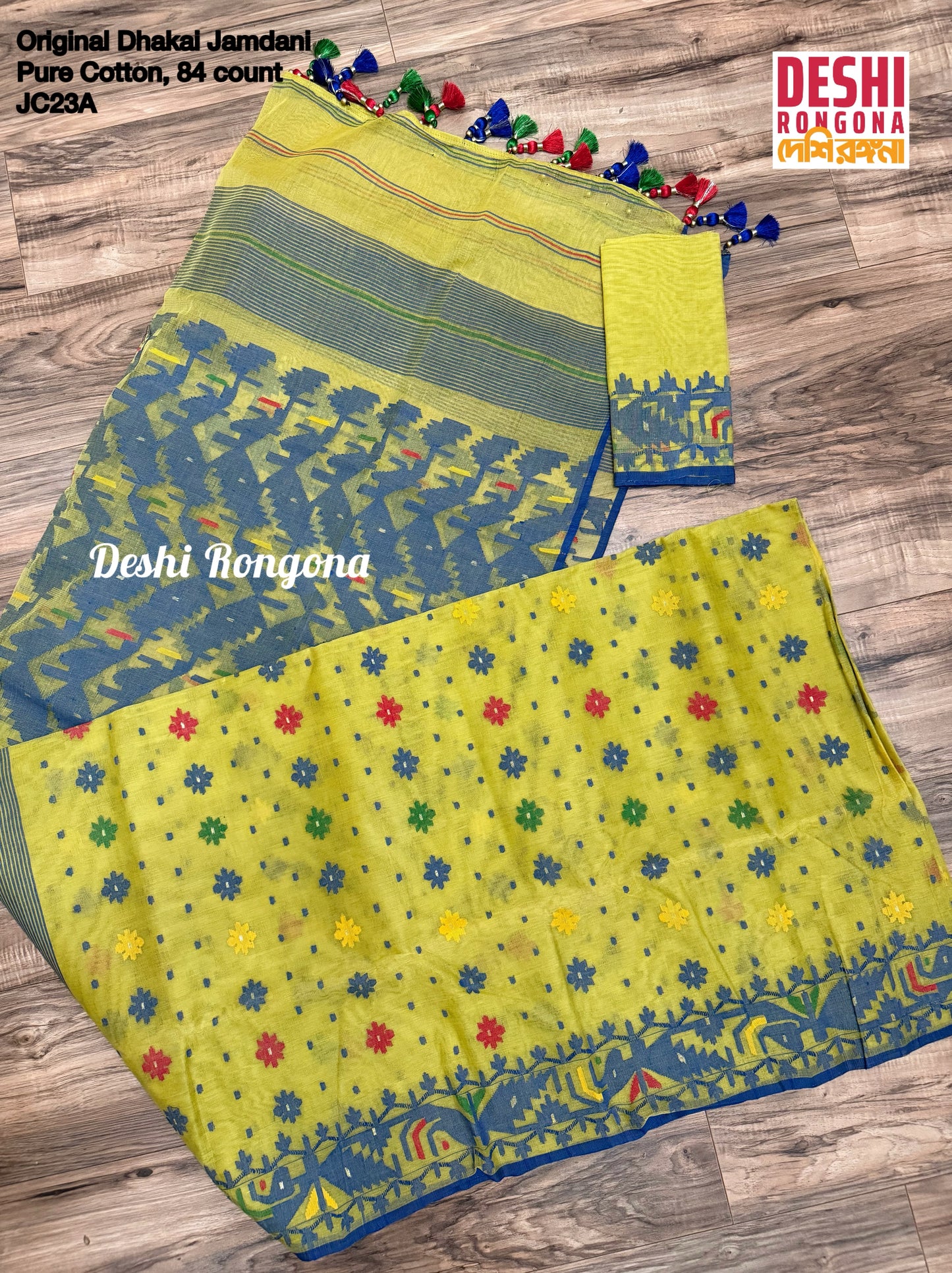 Elegant Dhakai Jamdani Saree, Classic Lemon Olive