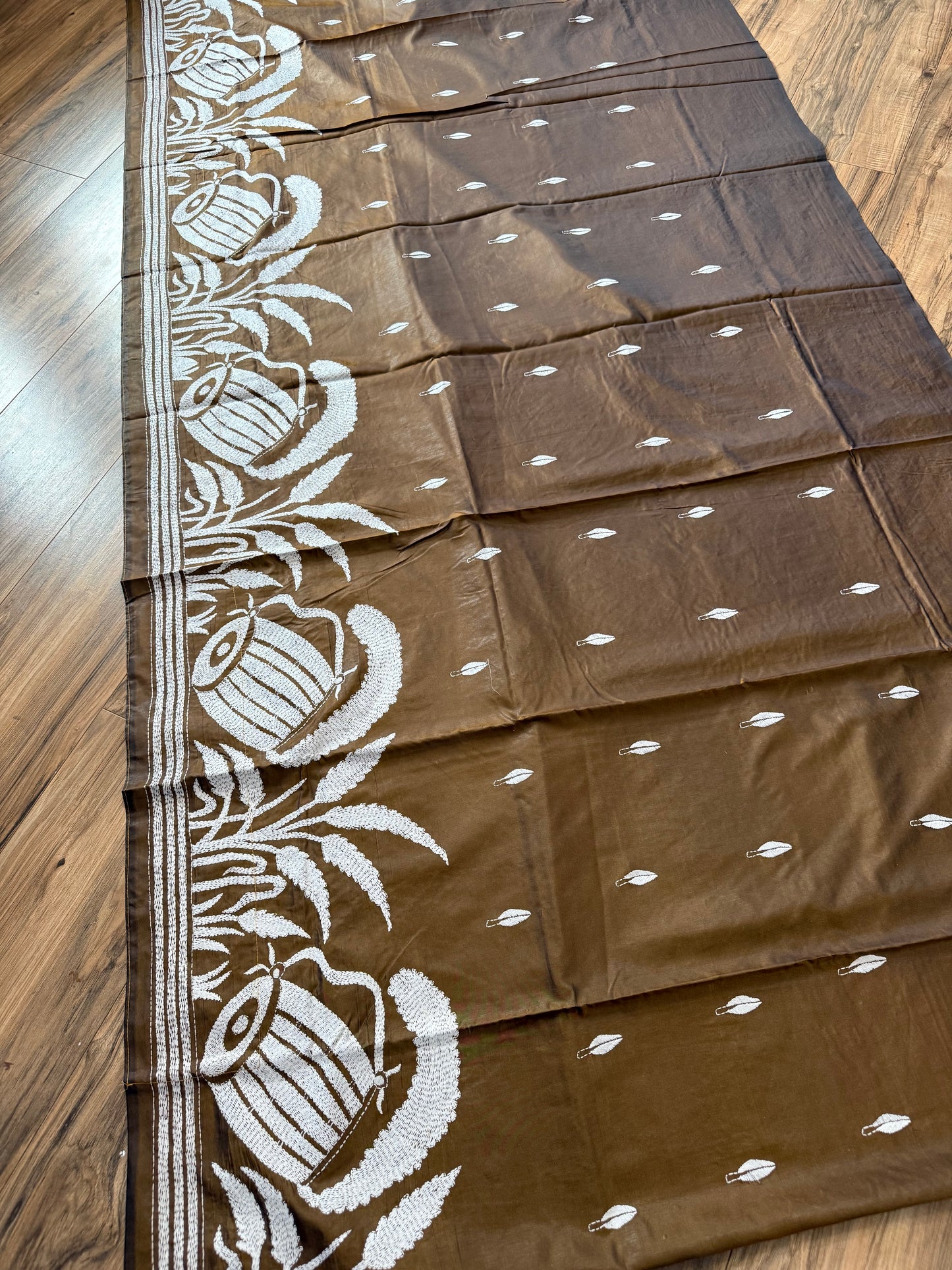 Brown Bangalore Silk Kantha Saree