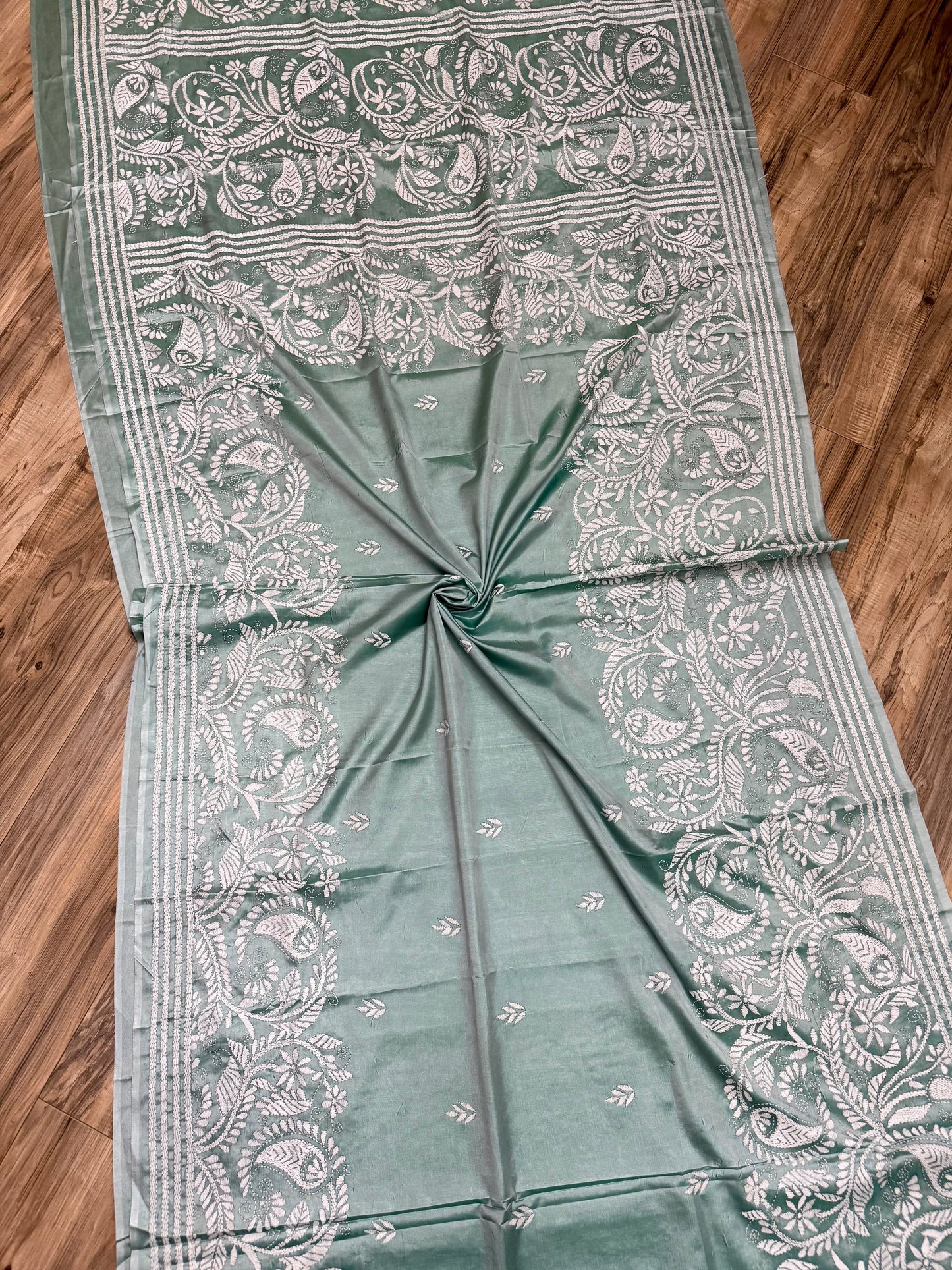 Bangalore Silk Kantha Saree - Light Mint