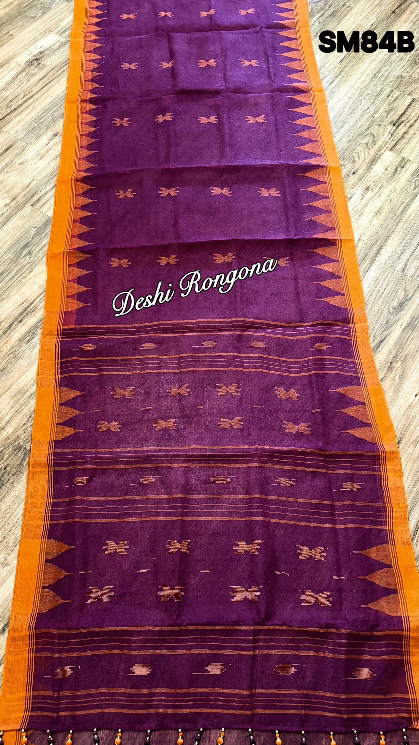 Monipuri Cotton saree, Burgundy and Orange