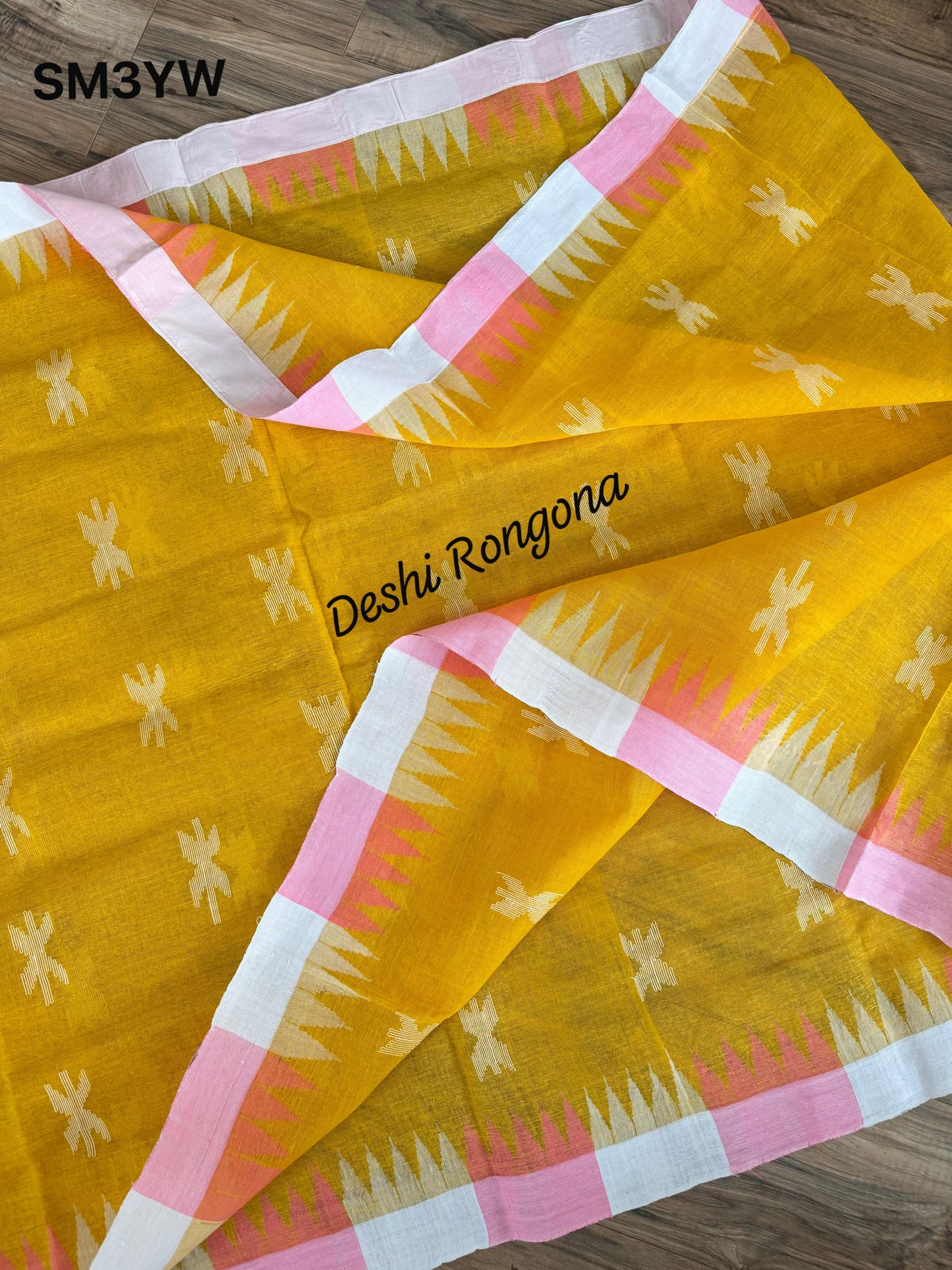 Sylheti Monipuri Handwoven Cotton Saree – Yellow