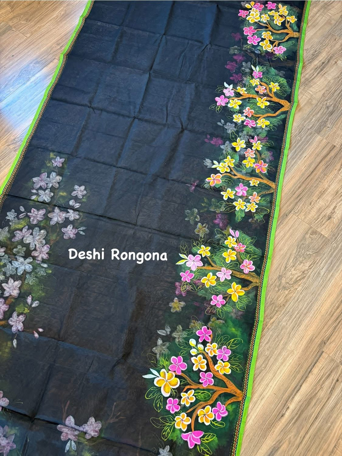 HandPainted Handloom Halfsilk Saree, Beautiful Plumeria painted with Acramin color. Aarong Cotton Punjabi Set