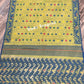Elegant Dhakai Jamdani Saree, Classic Lemon Olive