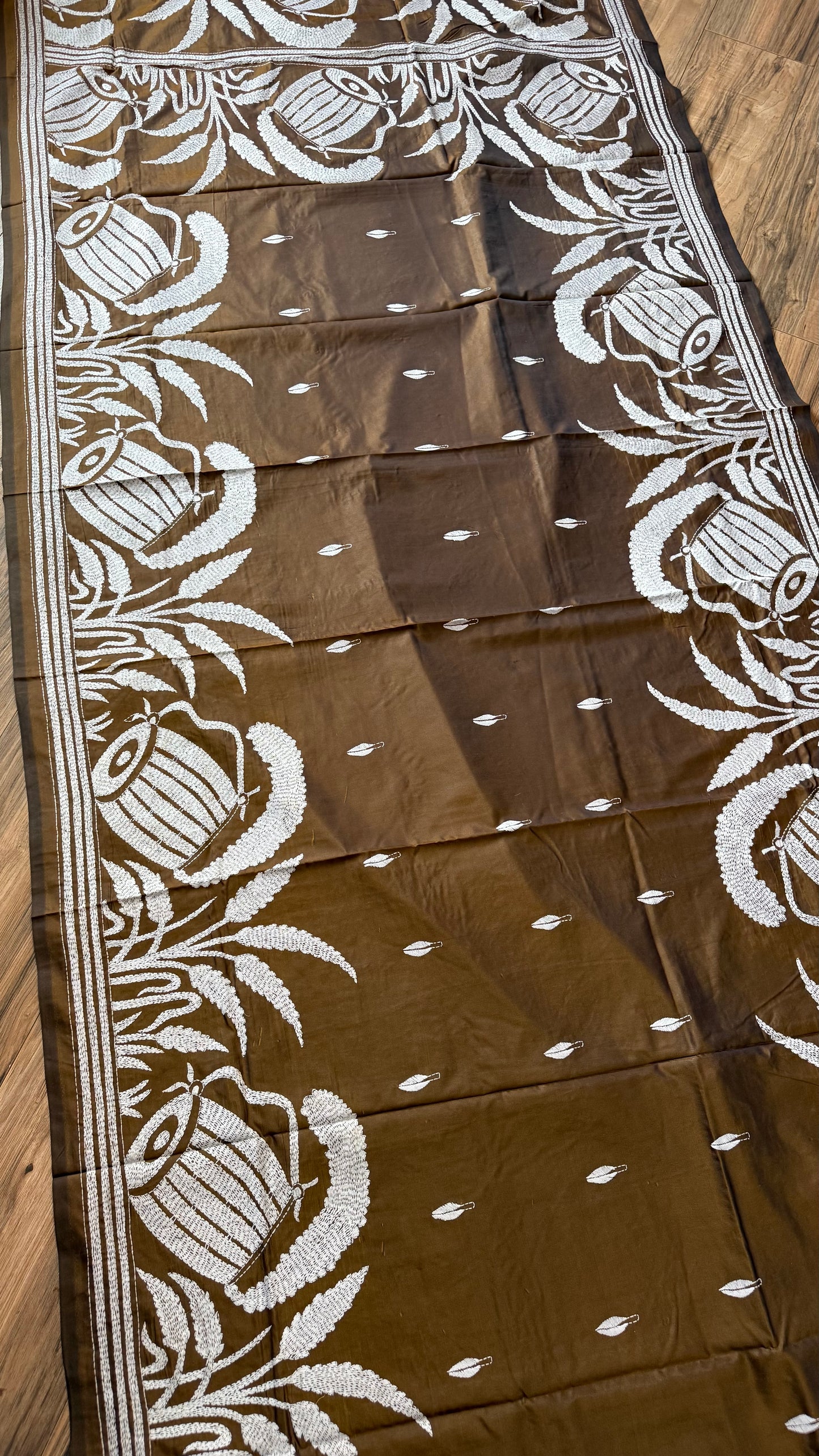 Brown Bangalore Silk Kantha Saree