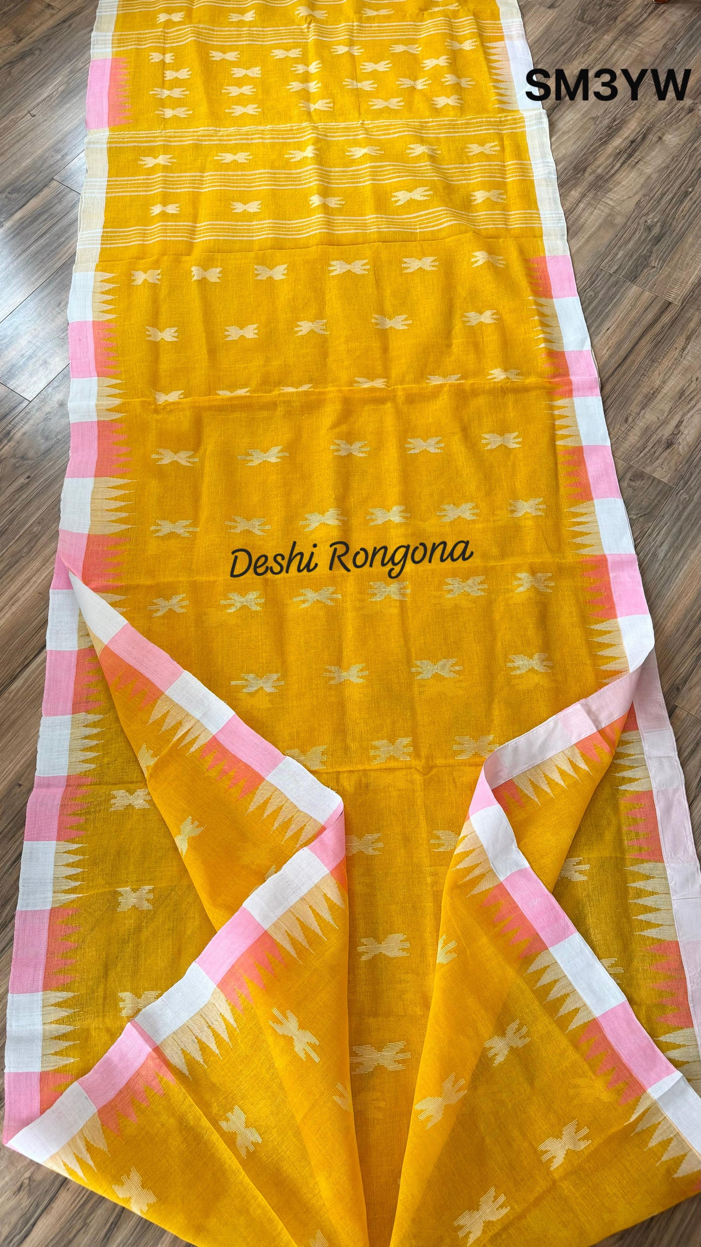Sylheti Monipuri Handwoven Cotton Saree – Yellow