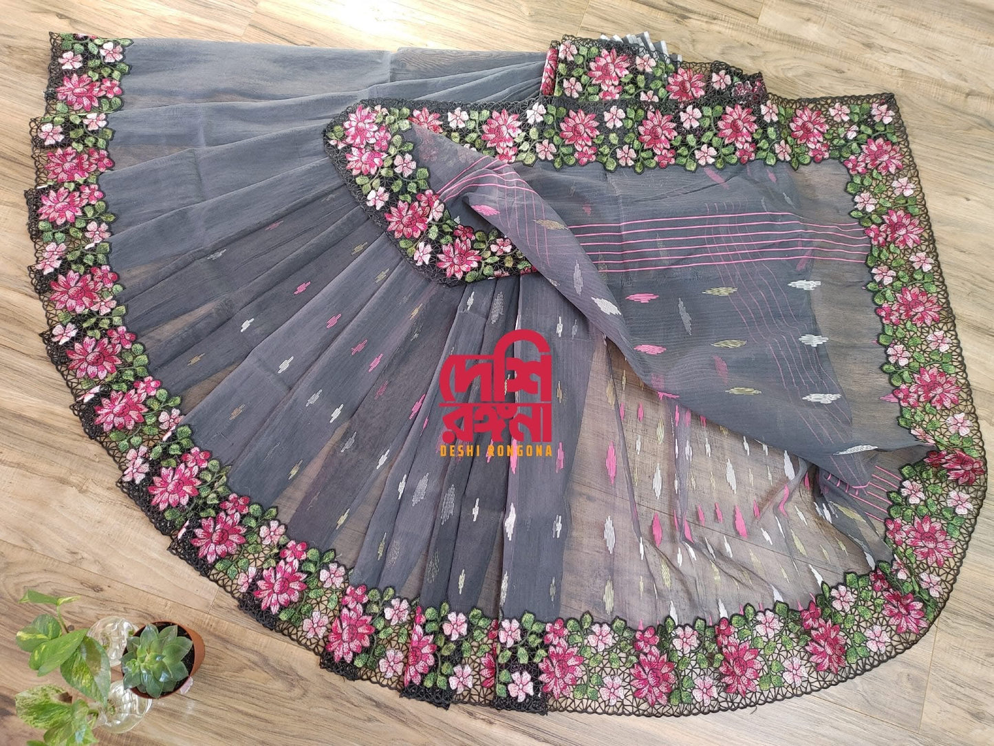 Gray Cutwork Dhakai Jamdani – Halfsilk 64 count