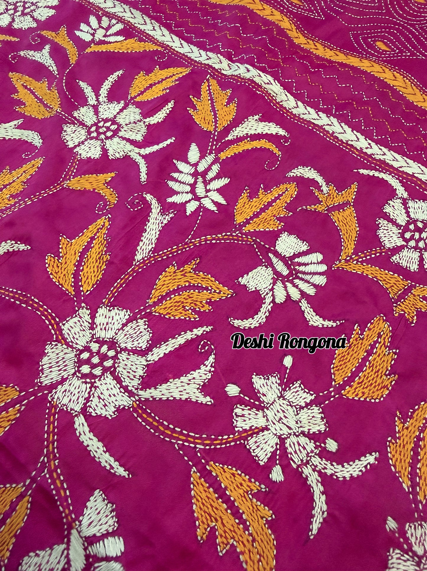 Magenta Bangalore Silk Kantha Saree