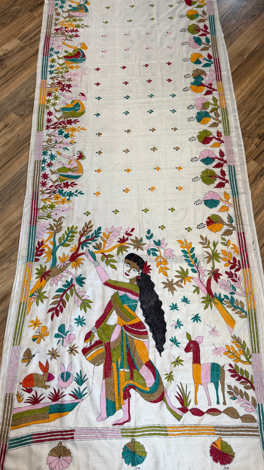 Bangalore Silk Kantha Saree- Madhubani theme