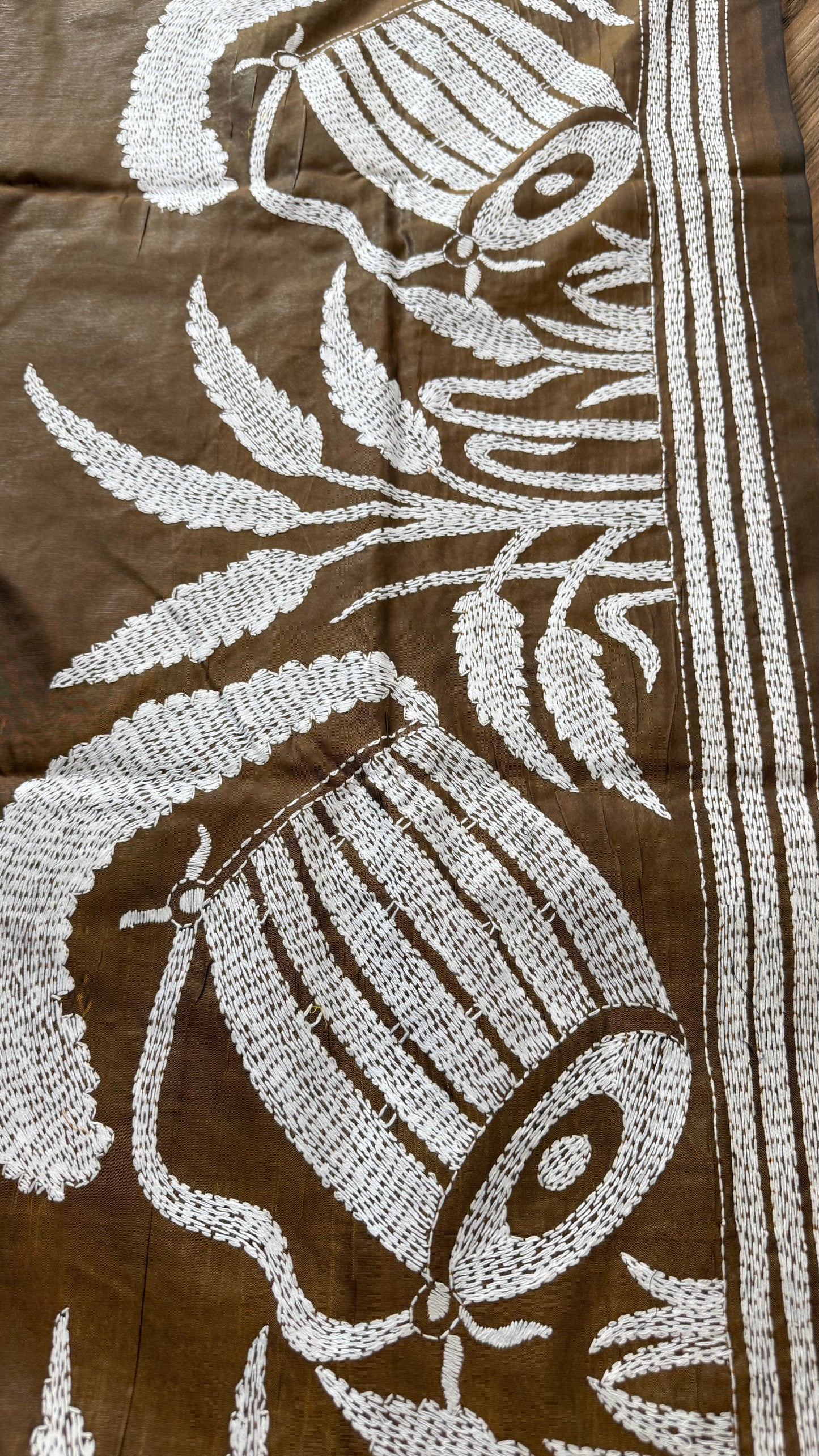 Brown Bangalore Silk Kantha Saree