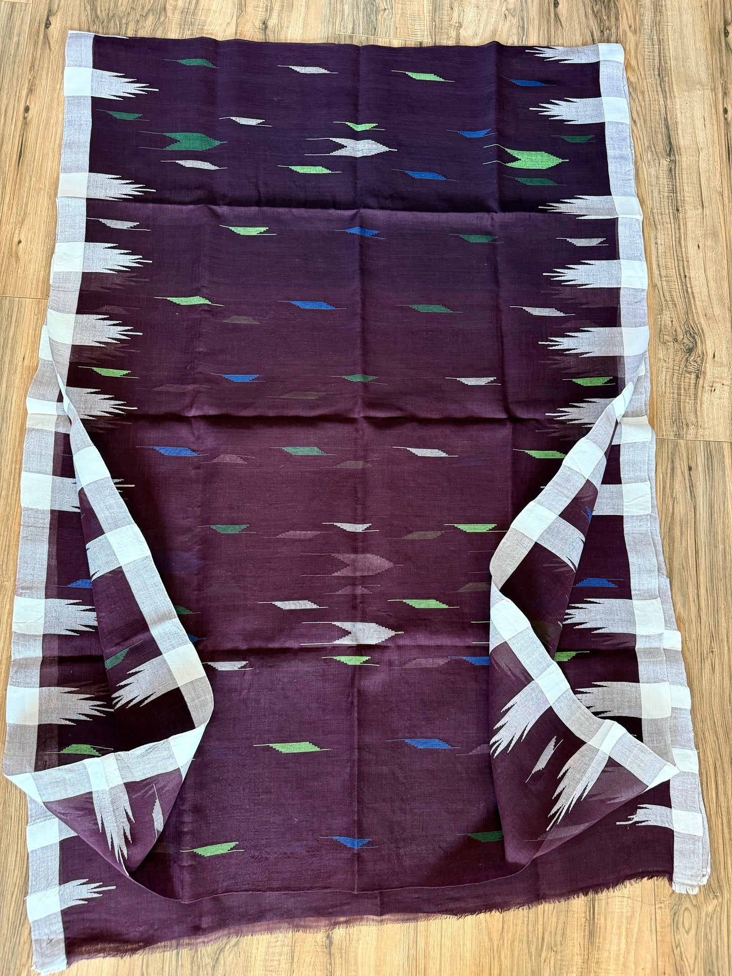 Sylheti Monipuri Handwoven Saree – Coffee with White Border