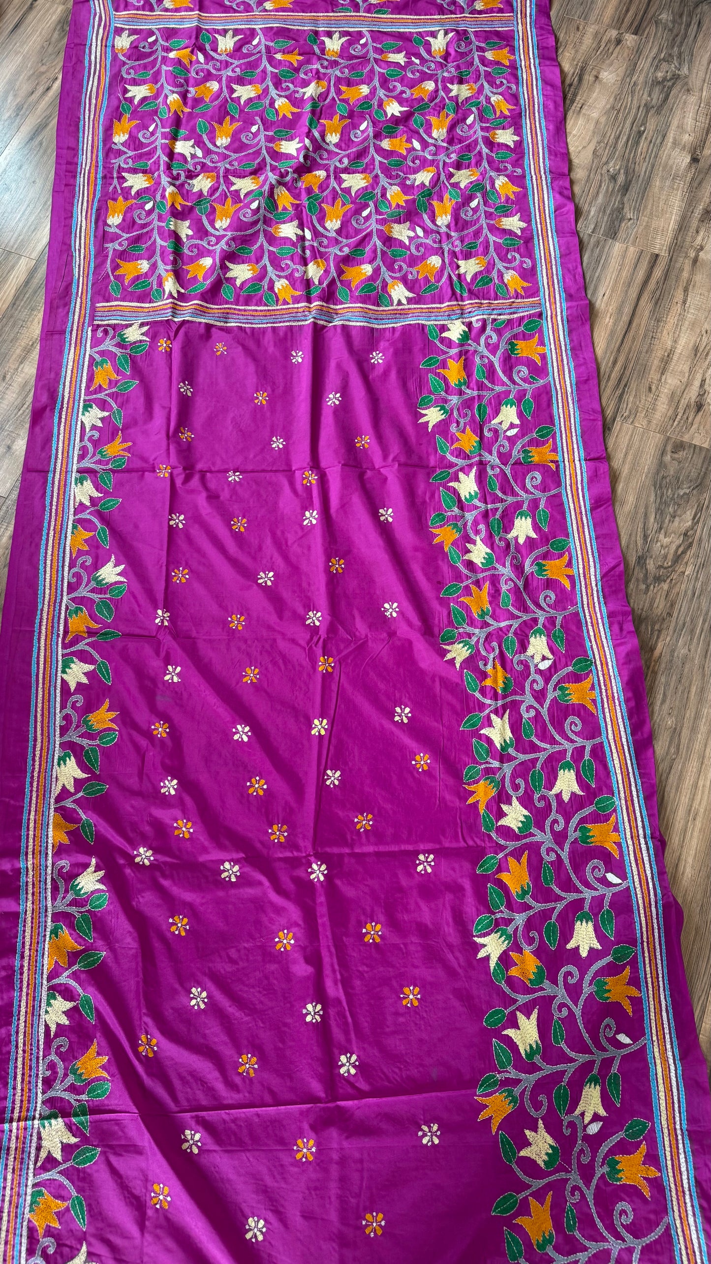 Bright Pink Bangalore Silk Kantha Saree