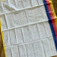 Tangail Halfsilk Khesh Saree, White -pink border