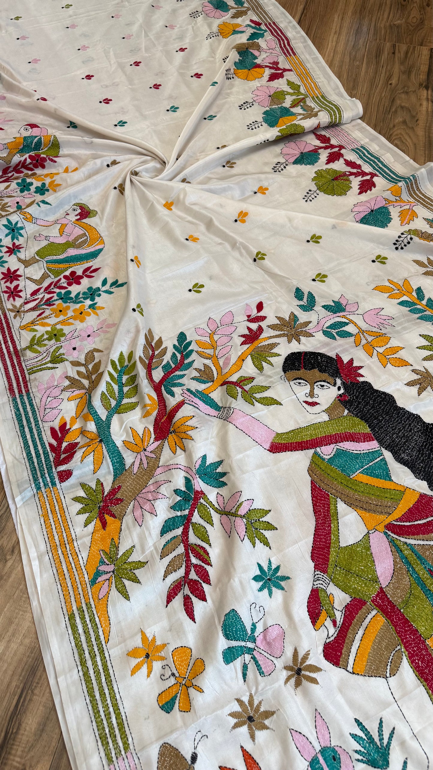 Bangalore Silk Kantha Saree- Madhubani theme