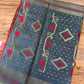 Gray Dhakai Jamdani Saree with Red and Zari work