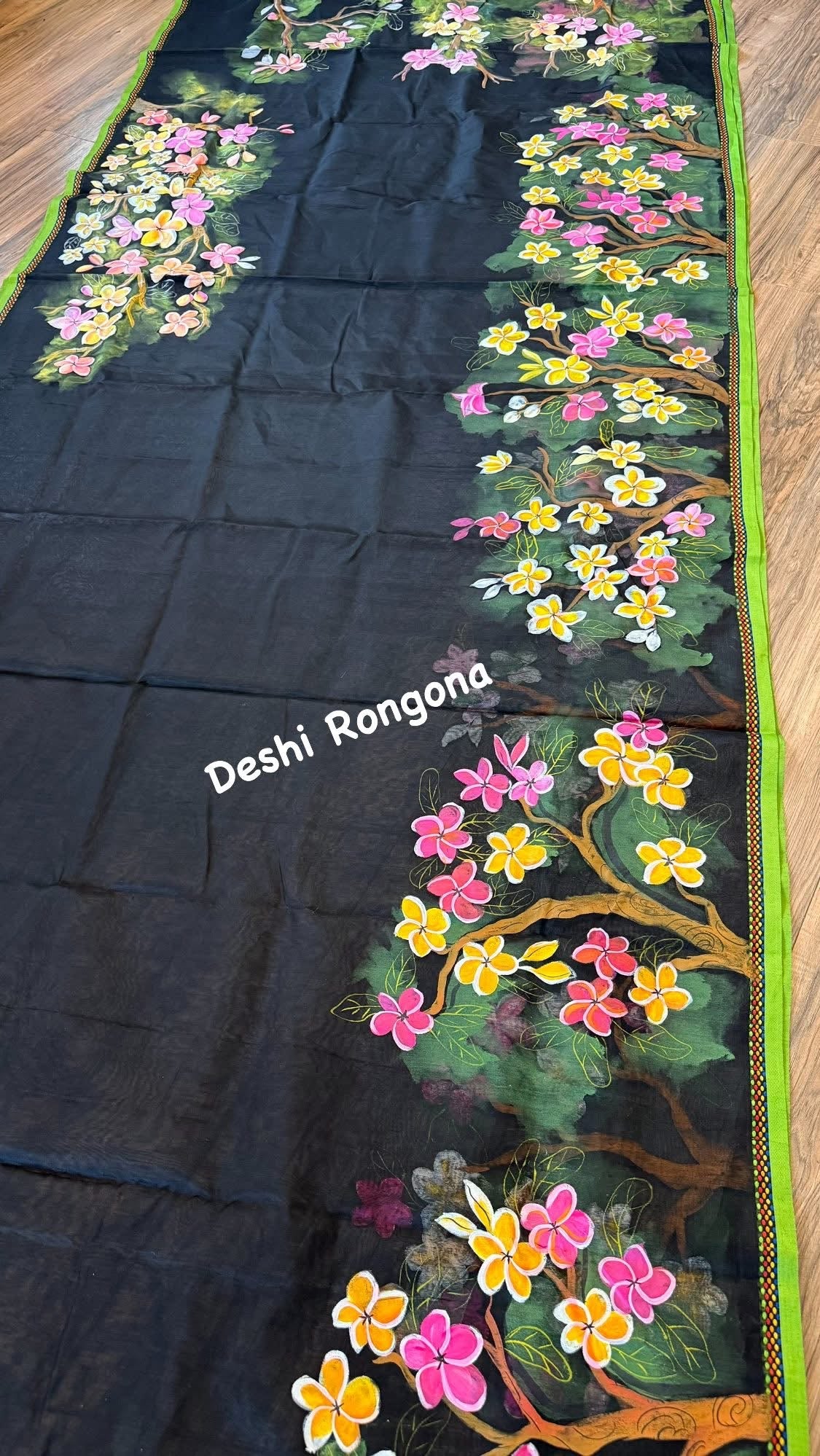 HandPainted Handloom Halfsilk Saree, Beautiful Plumeria painted with Acramin color. Aarong Cotton Punjabi Set