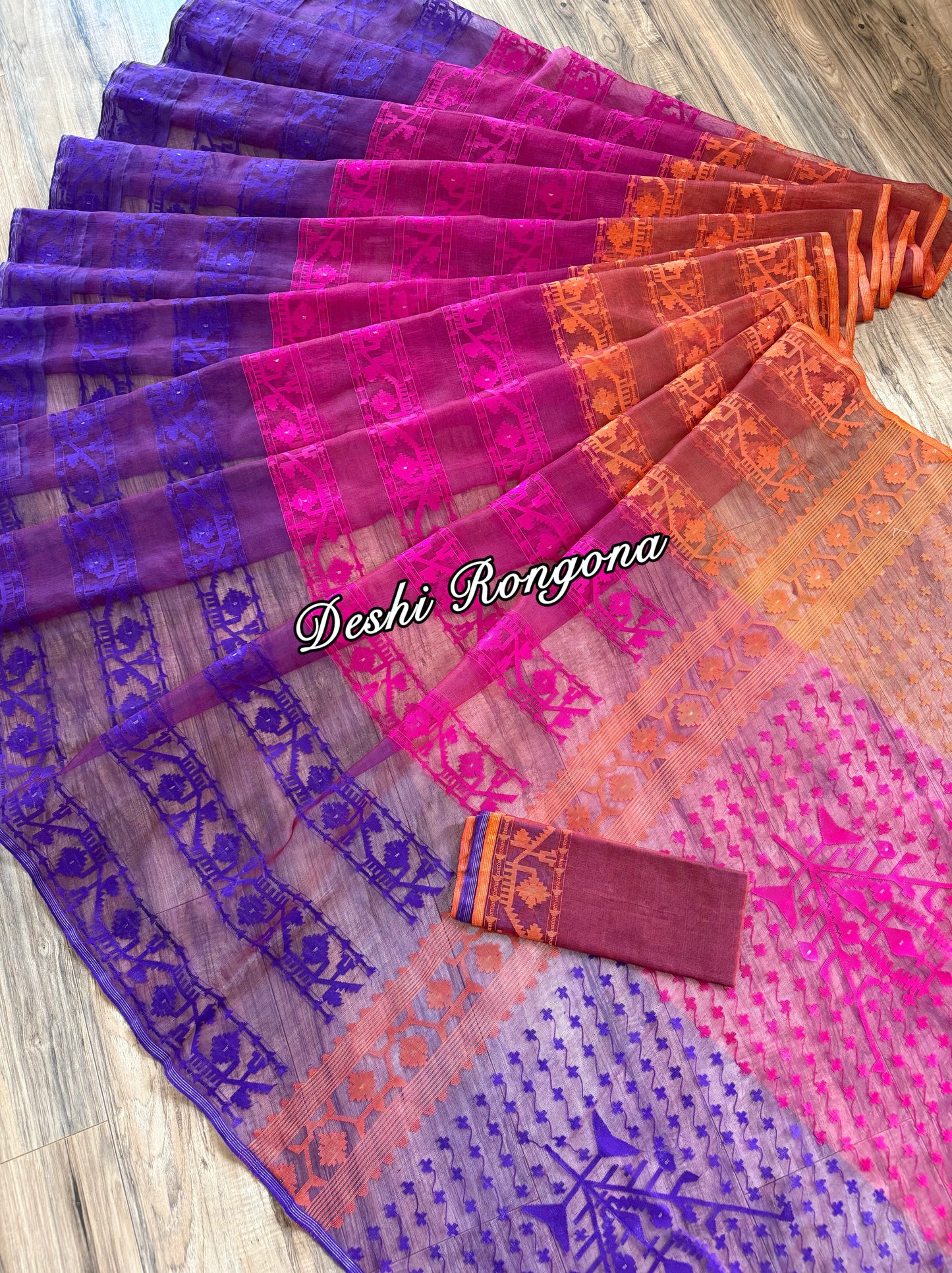 Elegant Magenta Orange Purple Dhakai Jamdani Saree - Handloom Classic