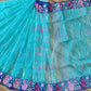 Turquoise Dhakai Jamdani with Cutwork Embroidery