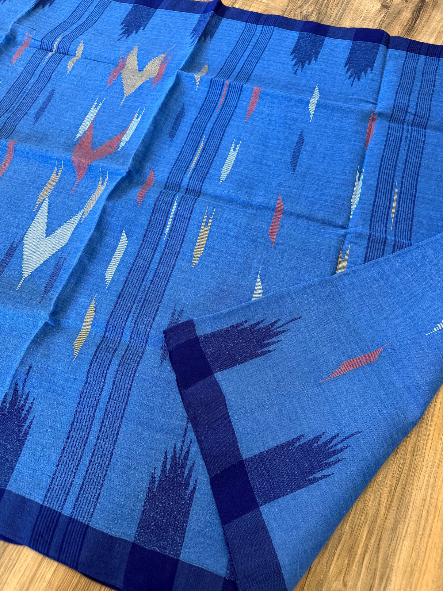 Sylheti Monipuri Cotton Saree – Blue & Deep Blue border