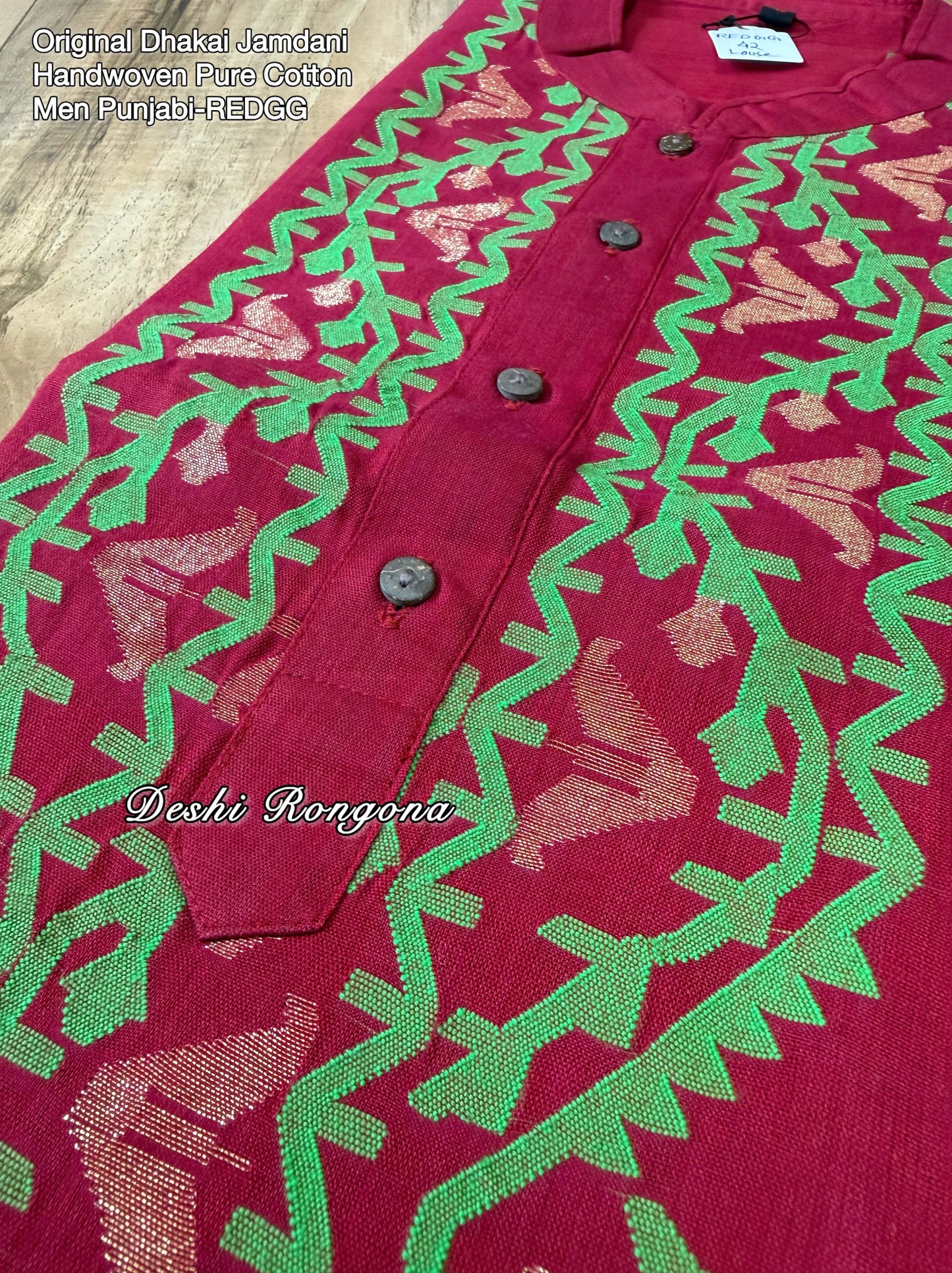 Original Dhakai Jamdani Punjabi – Handwoven Pure Cotton, RED