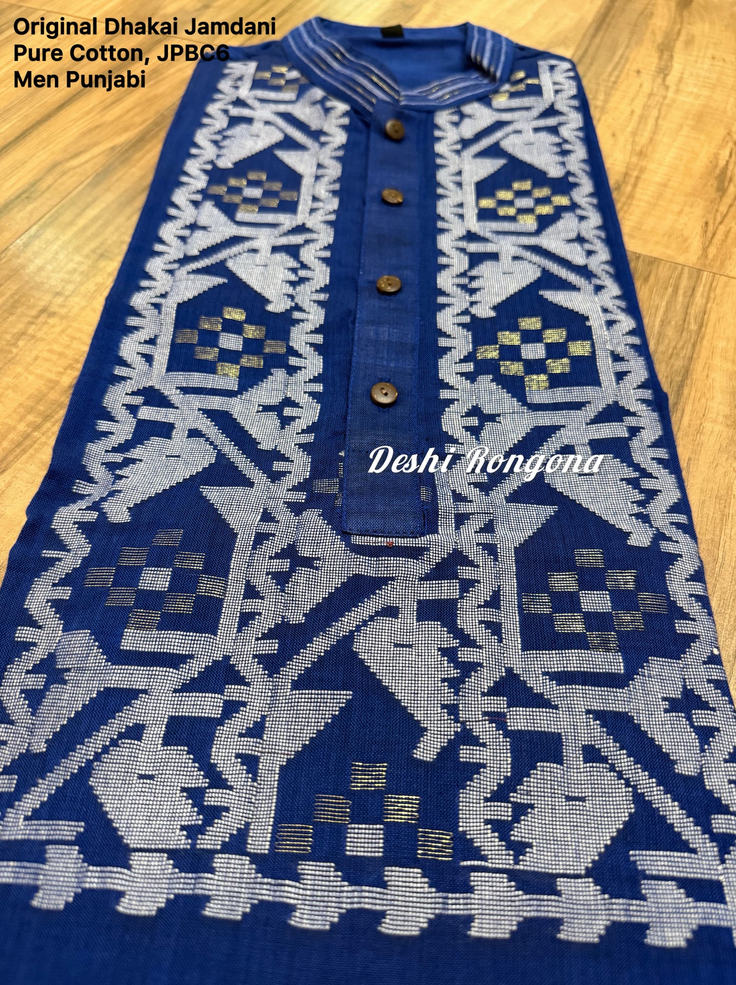 Original Dhakai Jamdani Punjabi – Handwoven Pure Cotton, Deep Blue