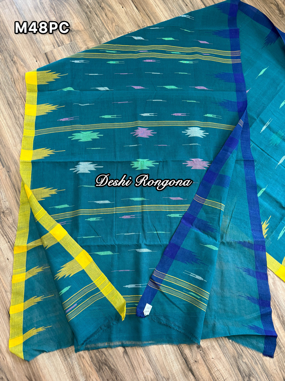 Sea Green Monipuri Saree with Dual Temple Border