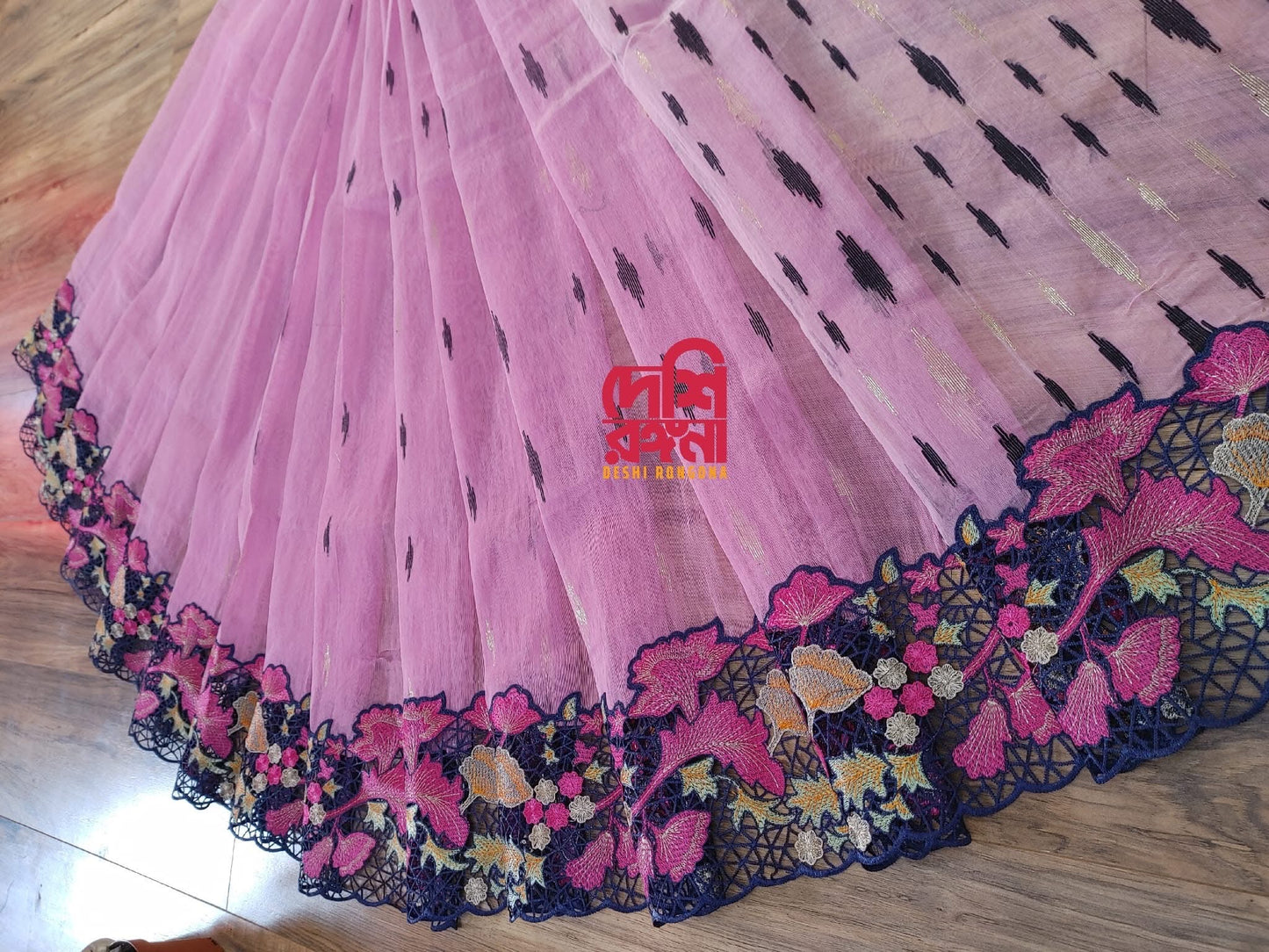 Pink Cutwork Jamdani Dhakai – Hand Embroidered