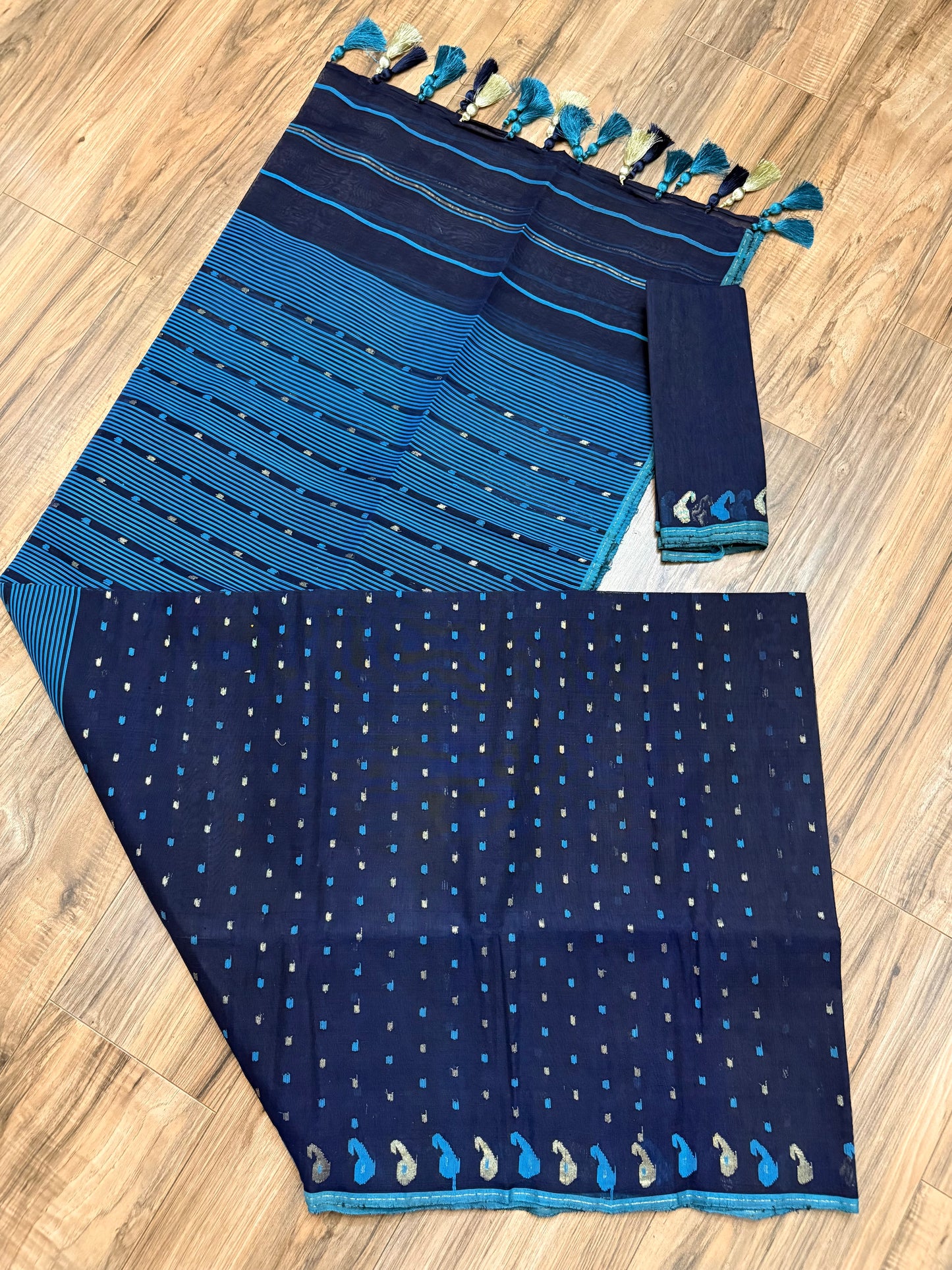 Original Dhakai Jamdani Saree - Navy Blue