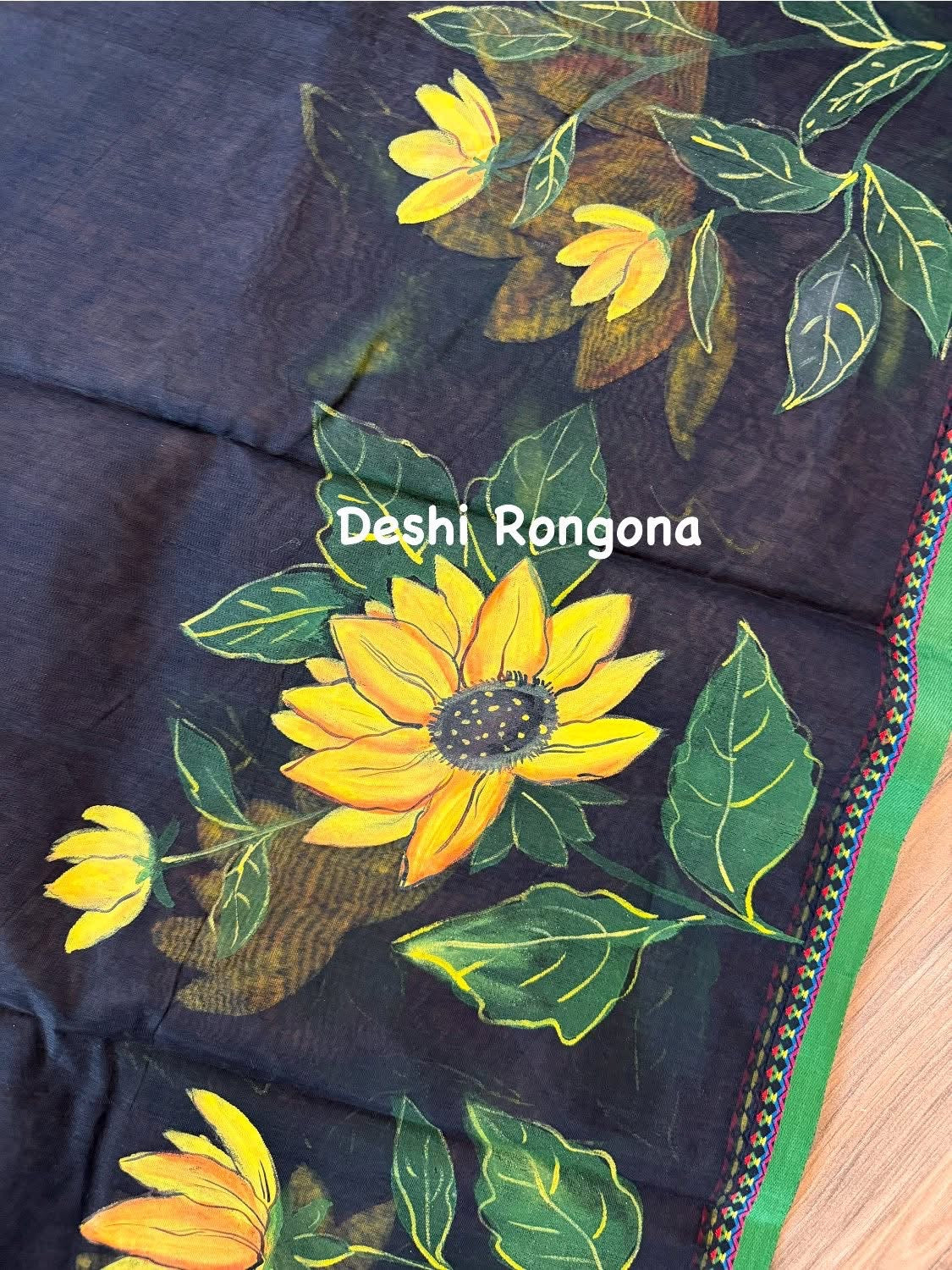 Handpainted Saree, Halfsilk Black Handloom Cotton Saree, Feel Special with this Exclusive and Rare Price of Art