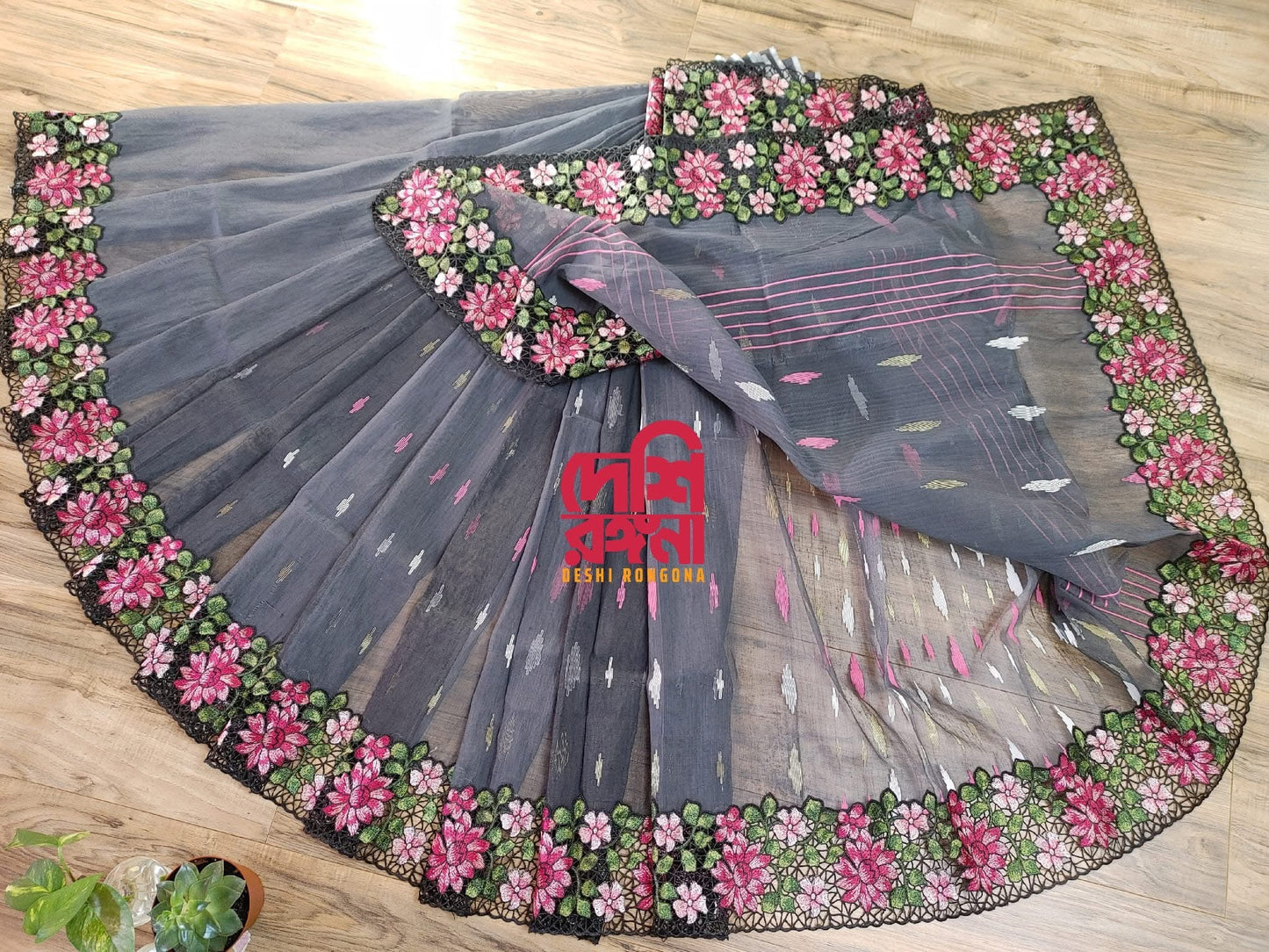 Gray Cutwork Dhakai Jamdani – Halfsilk 64 count