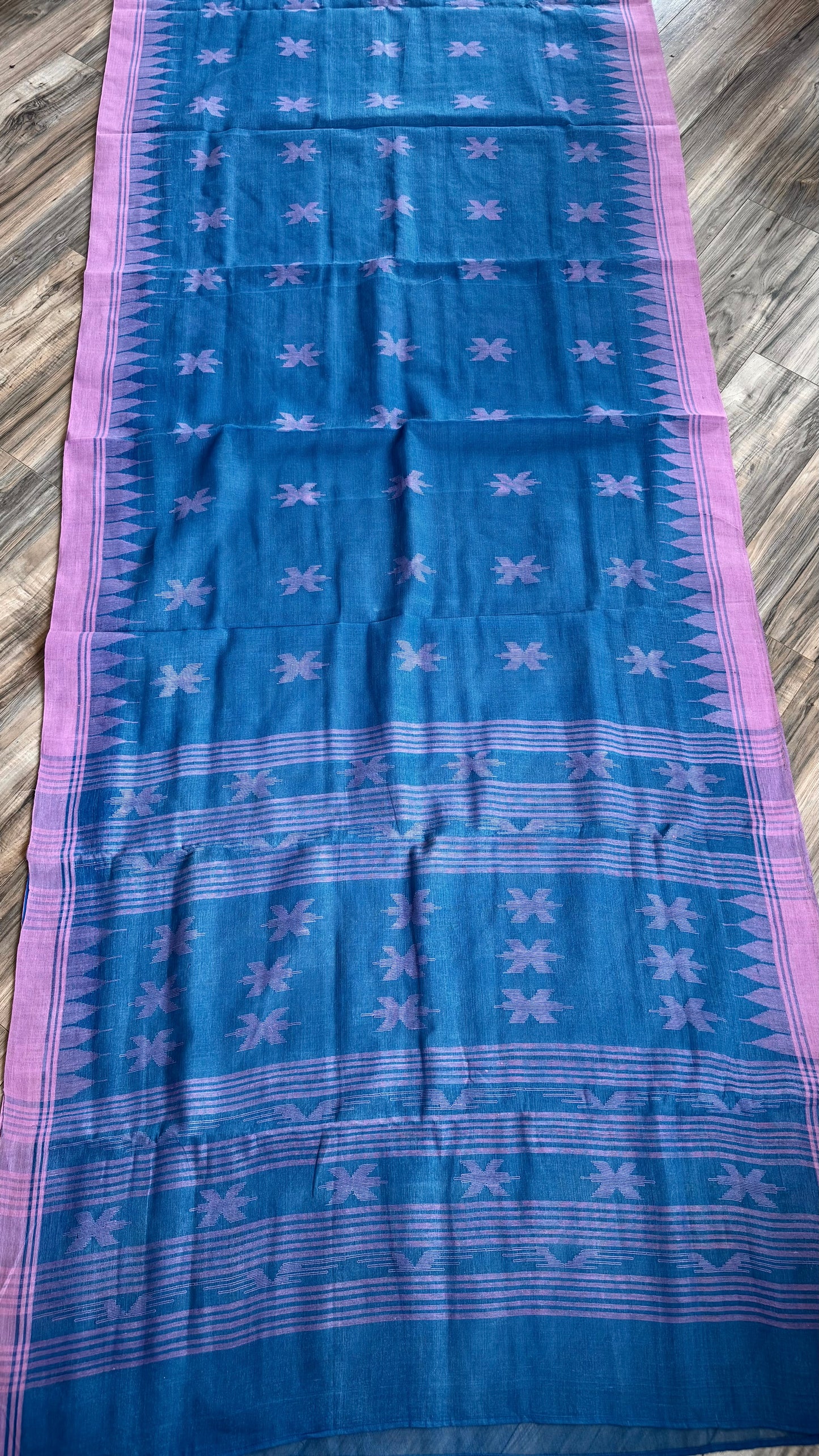 Sylheti Monipuri Handwoven Cotton Saree - Blue