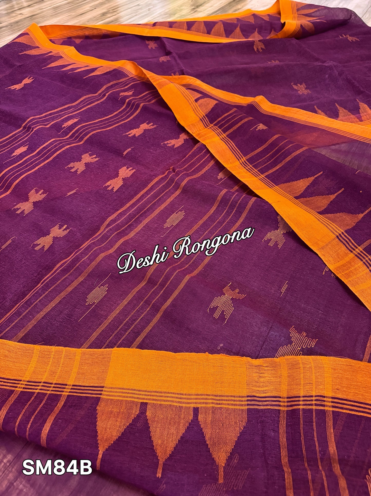 Monipuri Cotton saree, Burgundy and Orange