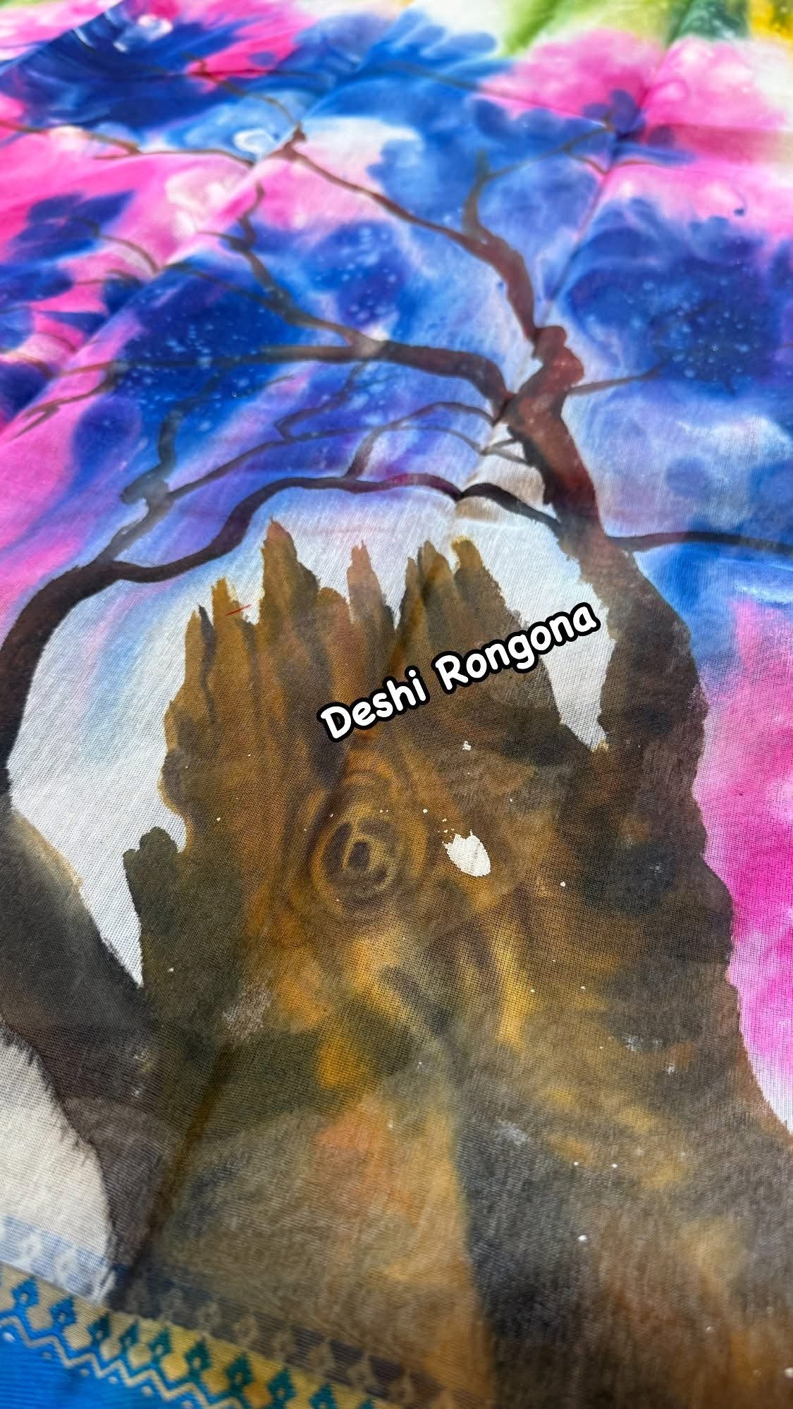 Abstract Watercolor – Handpainted Half Silk Saree