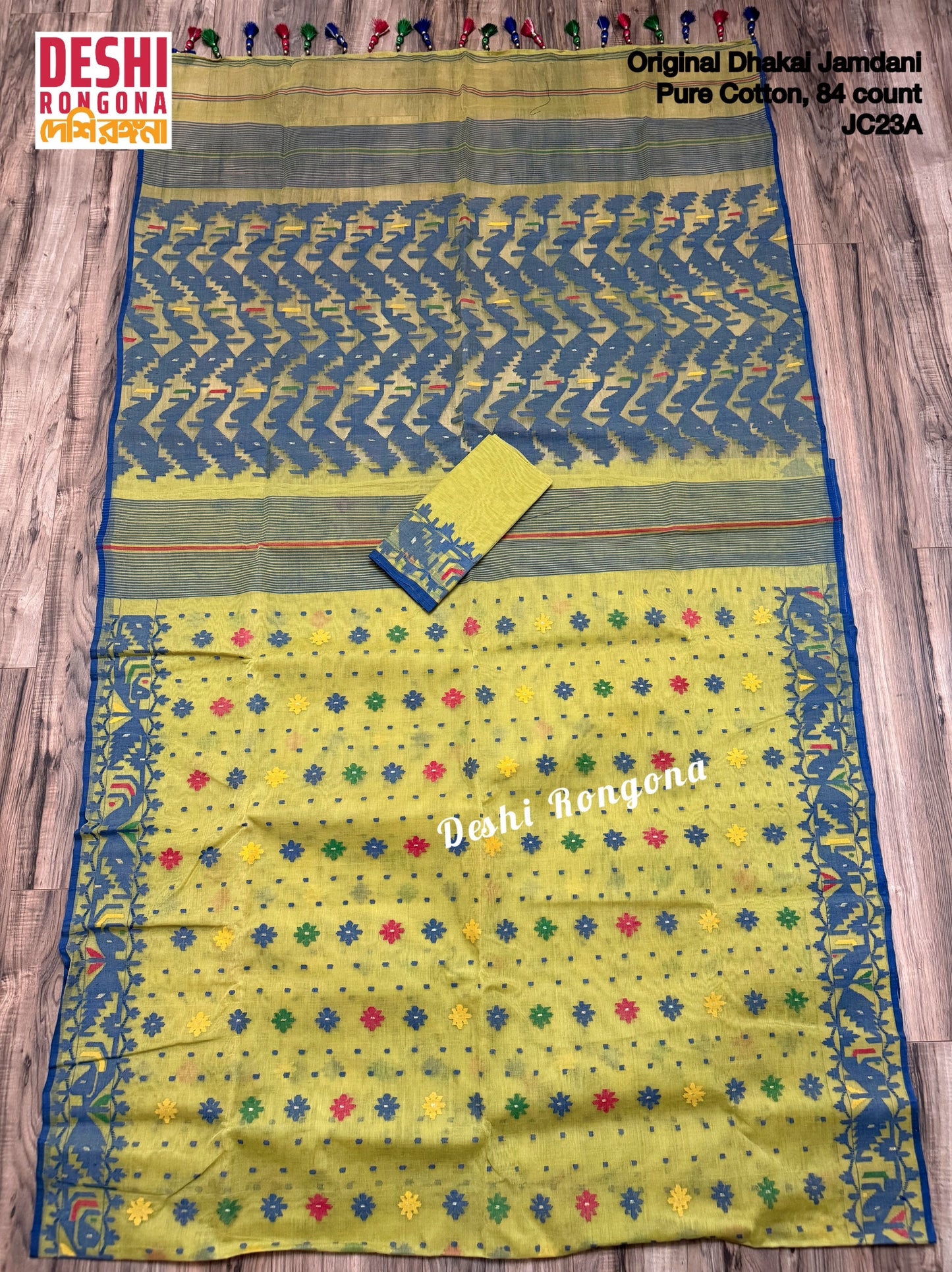 Elegant Dhakai Jamdani Saree, Classic Lemon Olive
