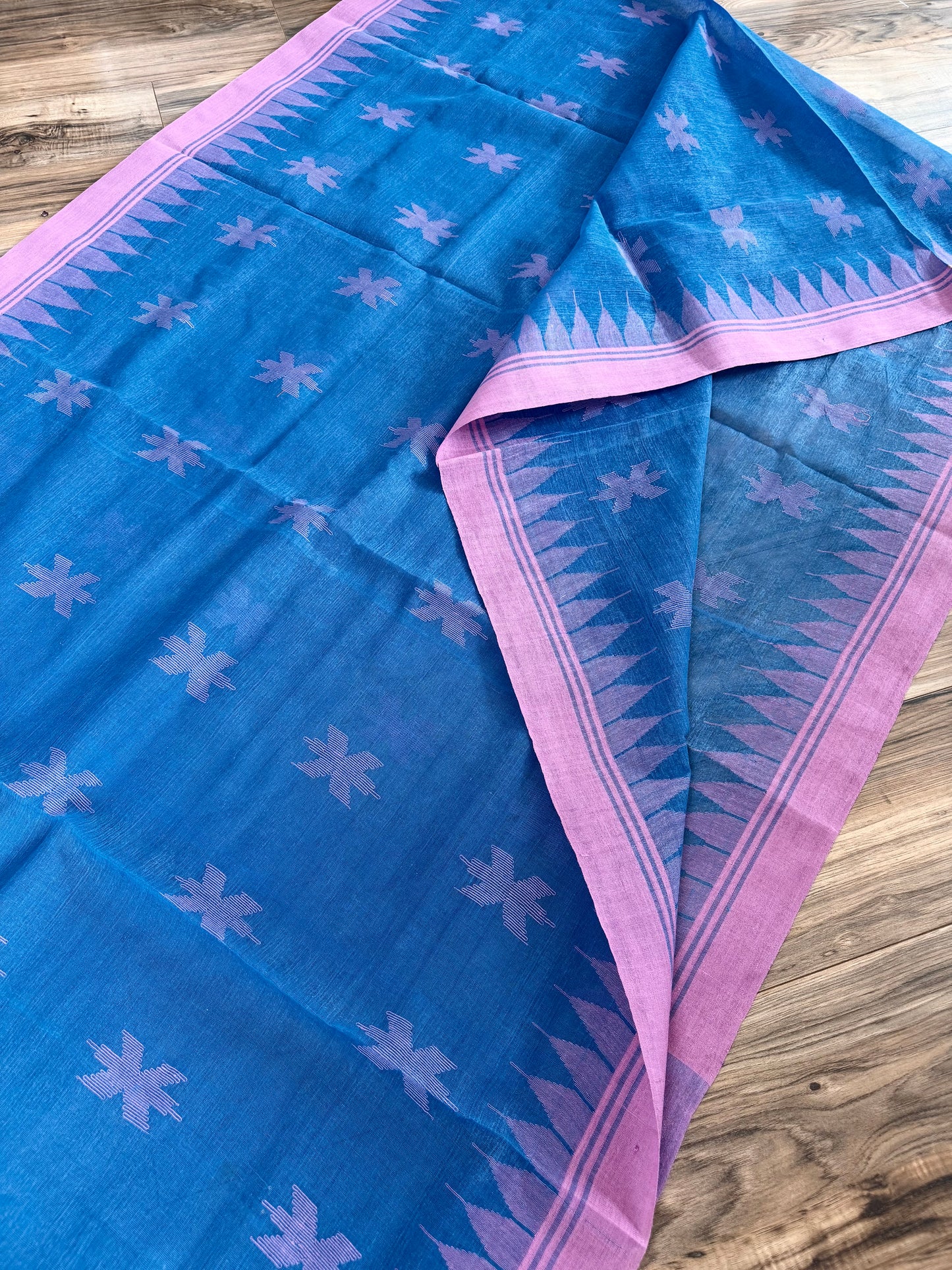 Sylheti Monipuri Handwoven Cotton Saree - Blue