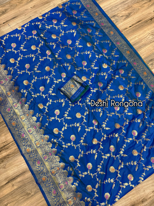 Royal Blue Benaroshi Katan Silk Saree – Elegant Wedding & Party Wear