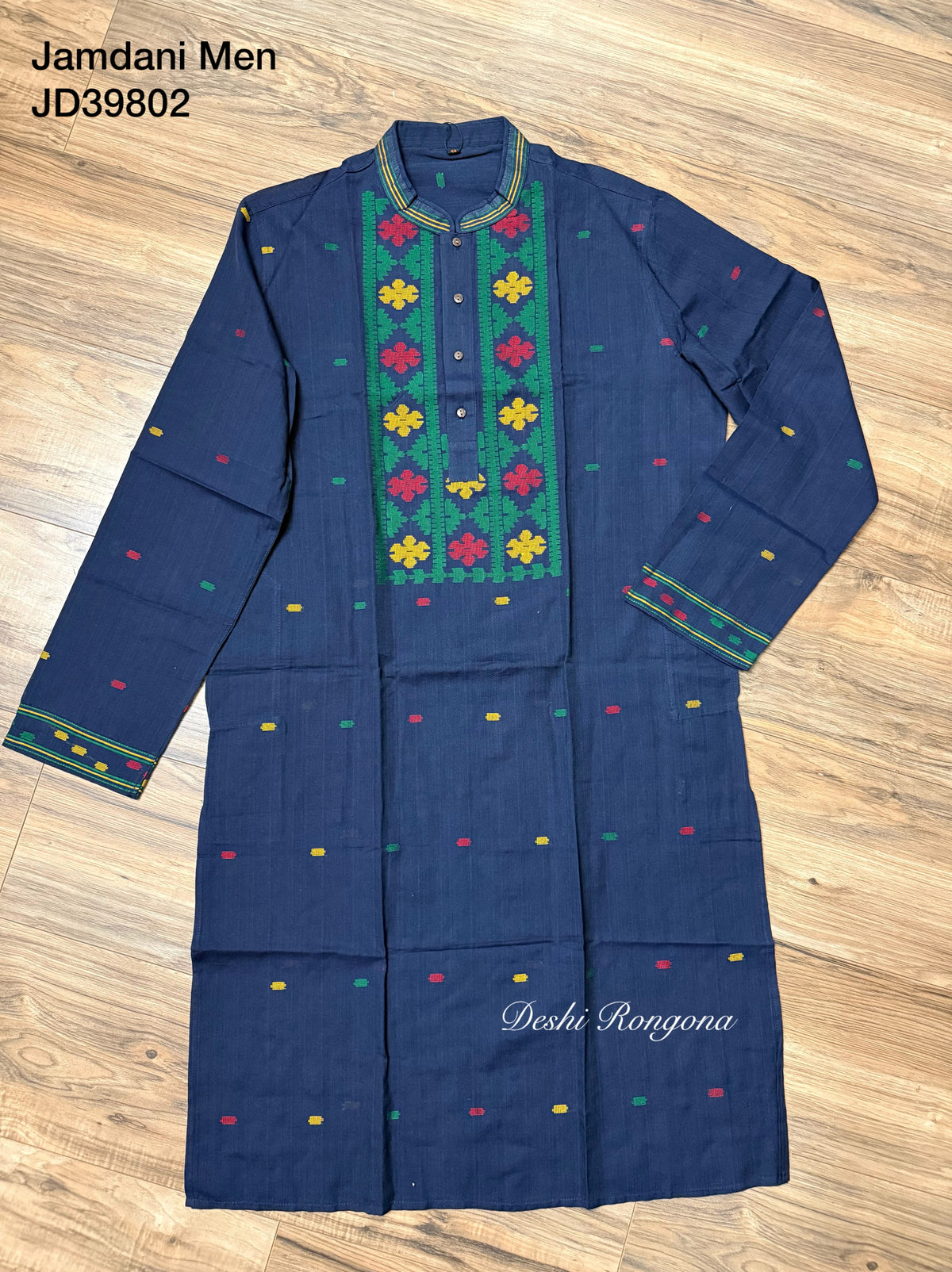 Original Dhakai Jamdani Punjabi – Handwoven Pure Cotton, Navy Blue
