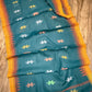 Sylheti Monipuri Handwoven Sea Green Saree with Orange