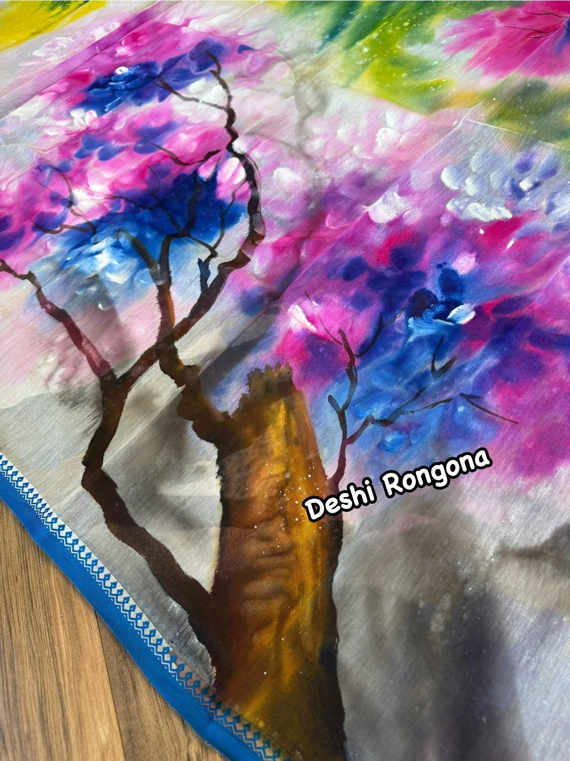 Abstract Watercolor – Handpainted Half Silk Saree