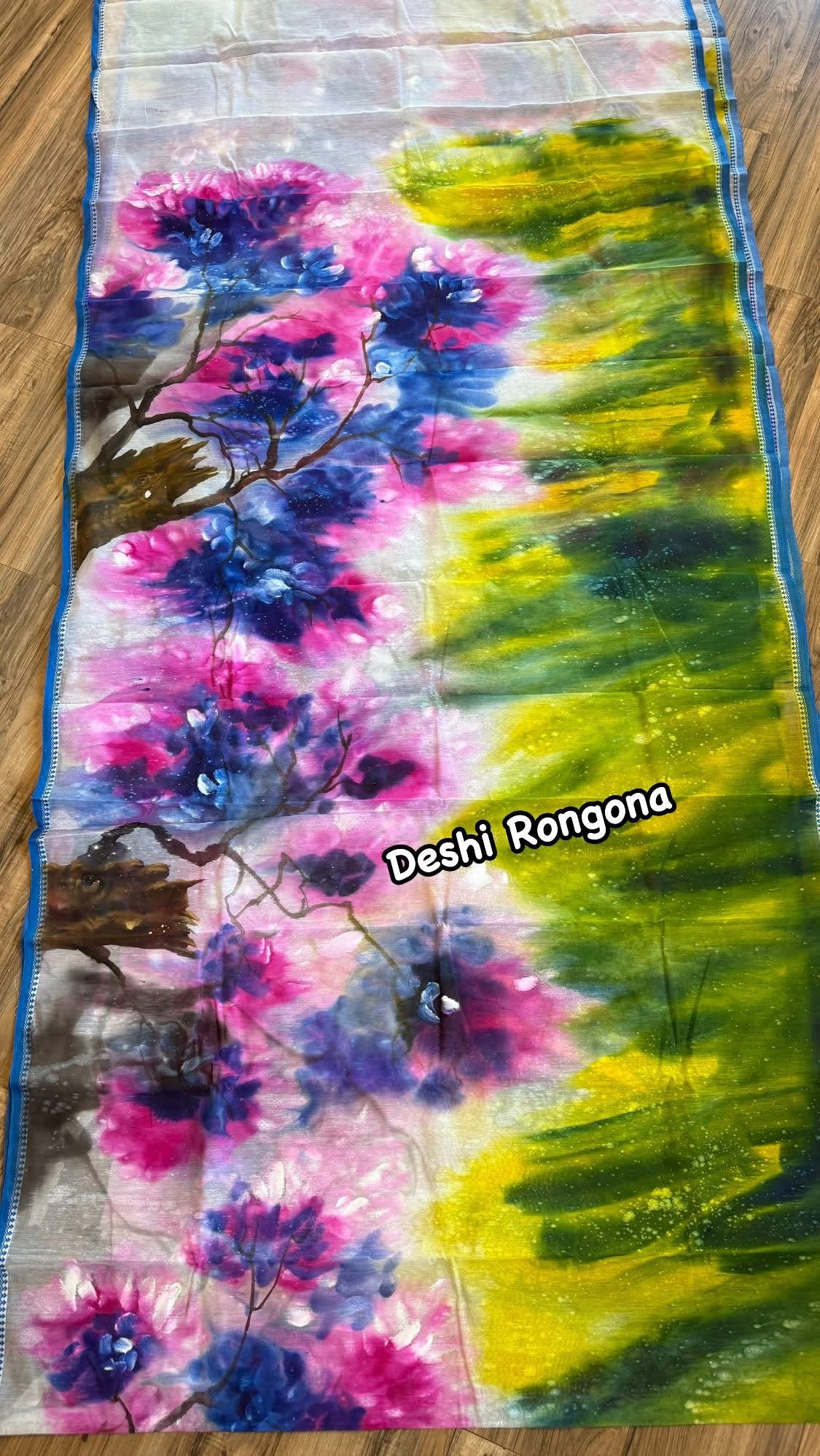 Abstract Watercolor – Handpainted Half Silk Saree