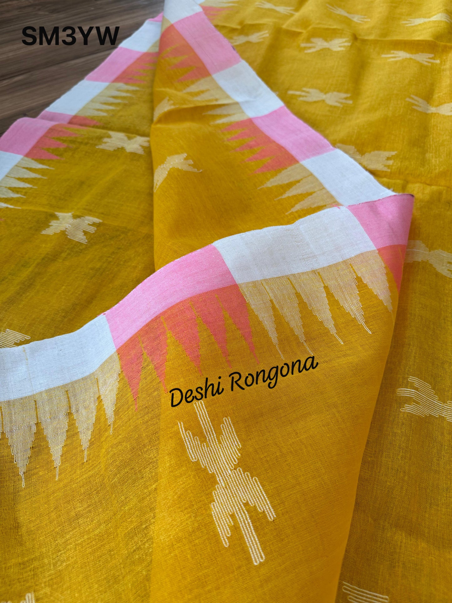 Sylheti Monipuri Handwoven Cotton Saree – Yellow