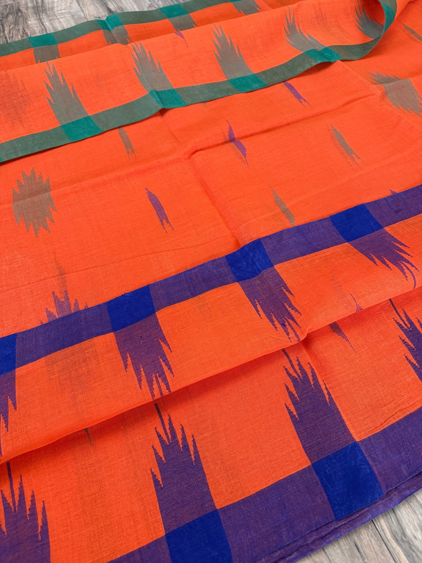 Sylheti Monipuri Handwoven Cotton Saree– Orange