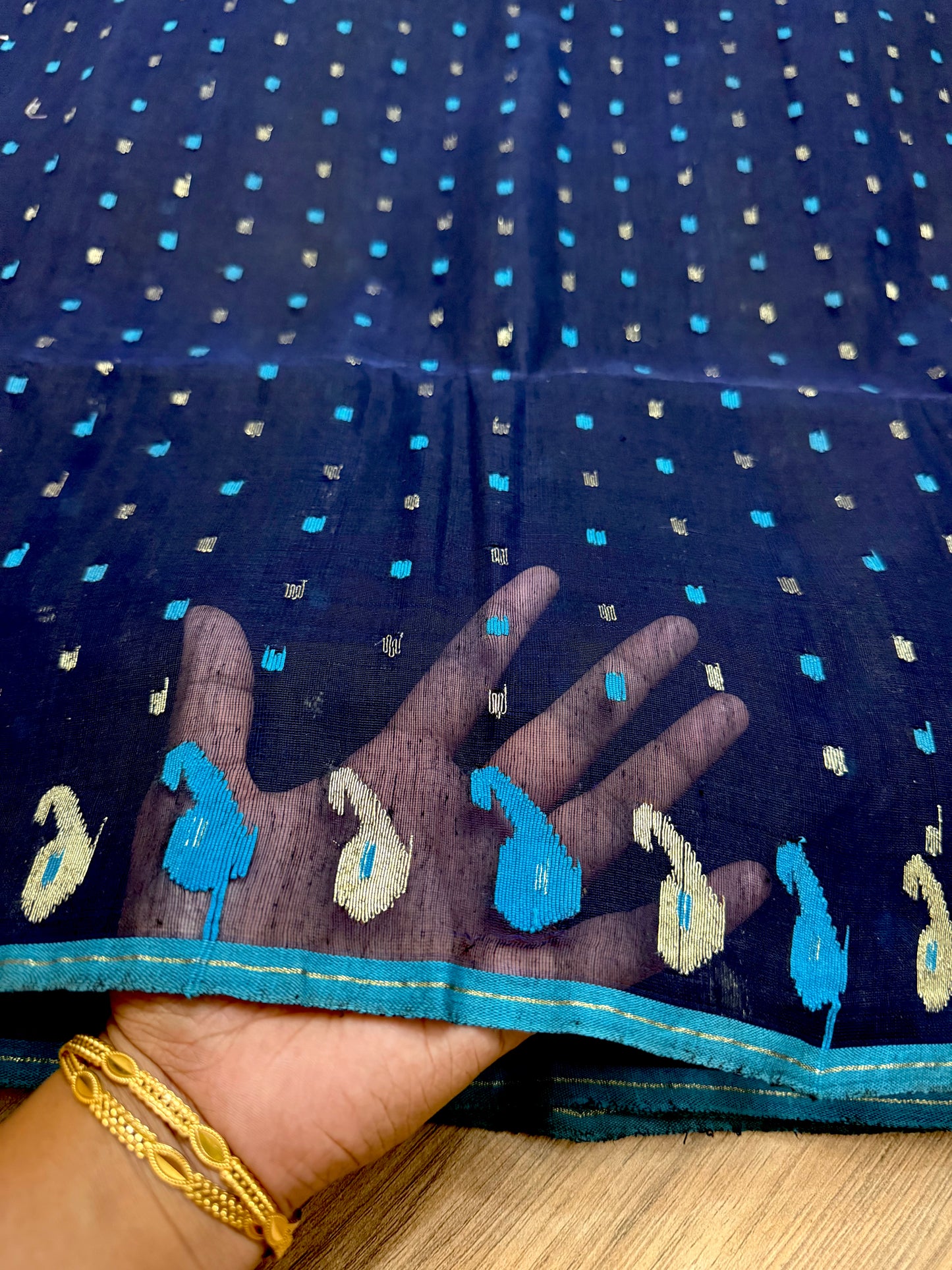 Original Dhakai Jamdani Saree - Navy Blue