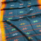 Sylheti Monipuri Handwoven Sea Green Saree with Orange