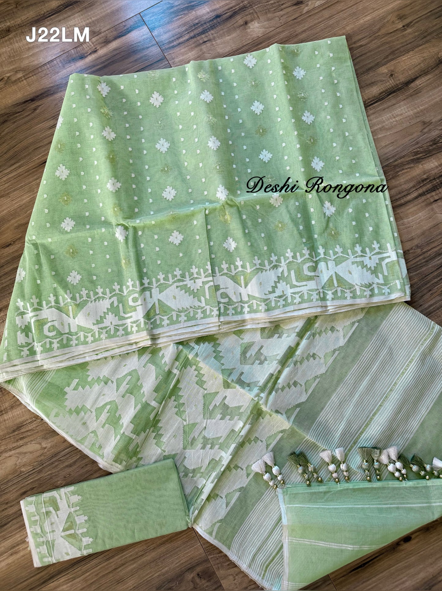 Original Dhakai Jamdani Saree, Handloom Classic -Mint Green