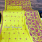 Yellow Bangalore Silk Magenta work Kantha Saree