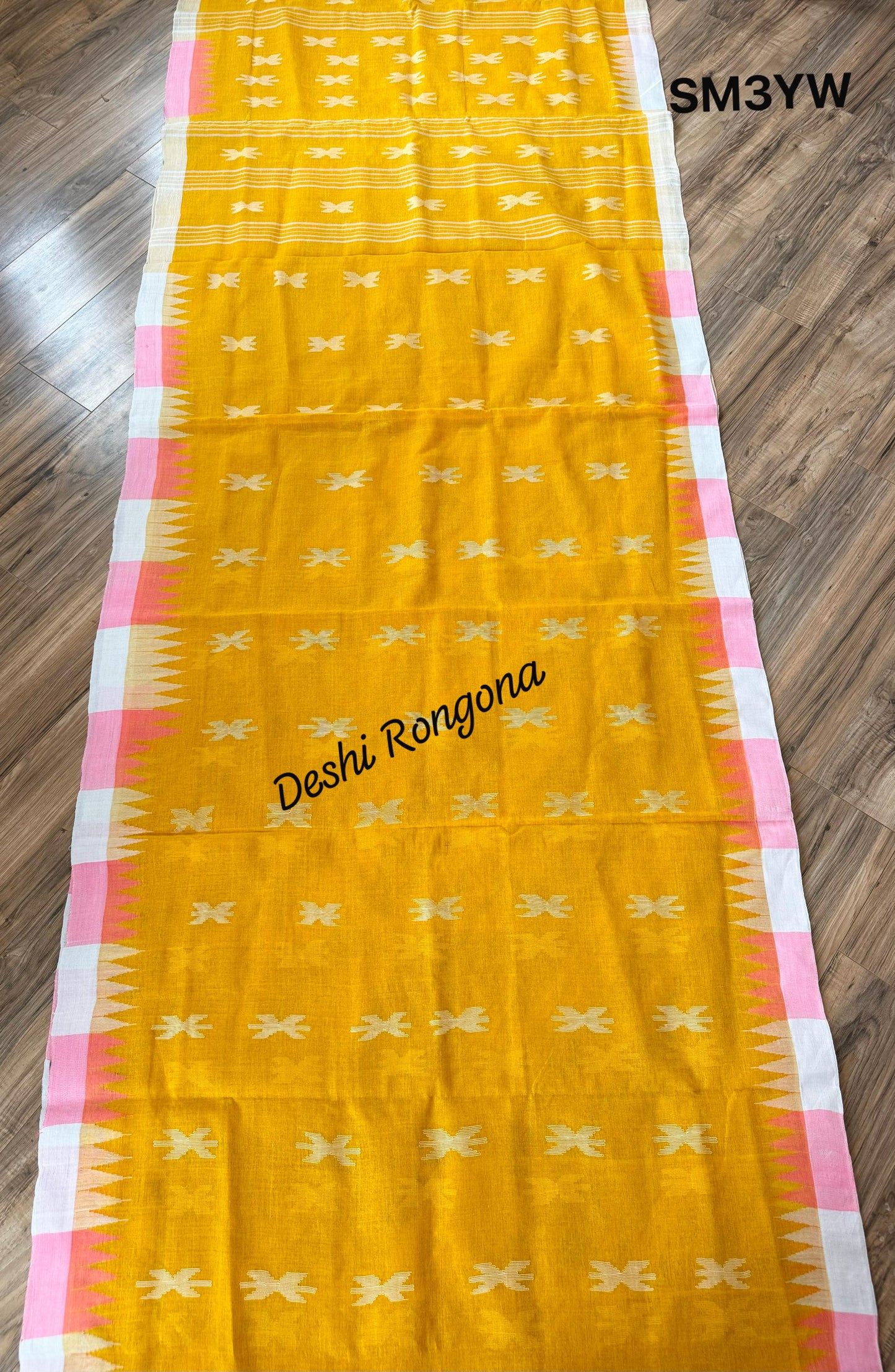 Sylheti Monipuri Handwoven Cotton Saree – Yellow