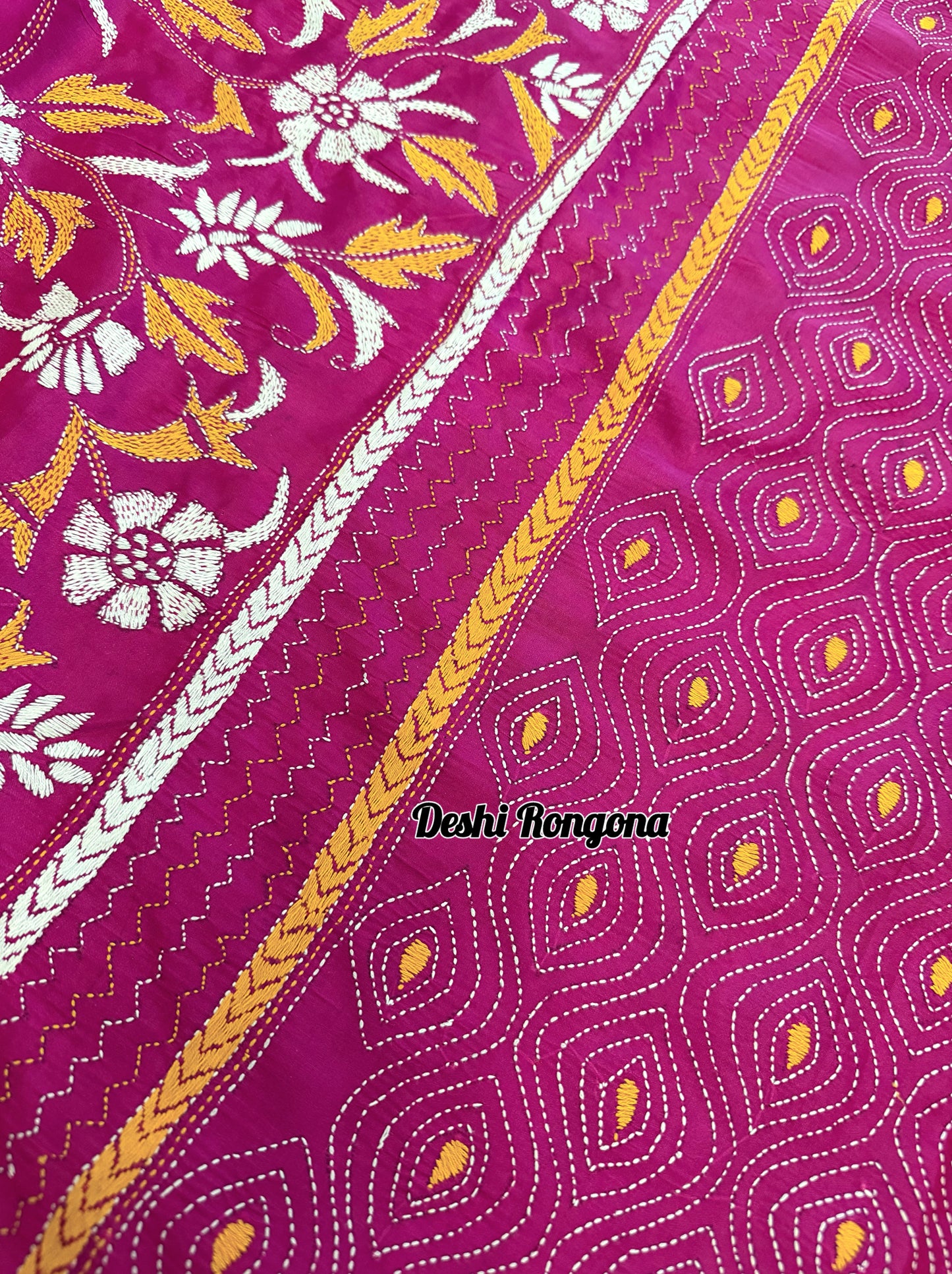 Magenta Bangalore Silk Kantha Saree